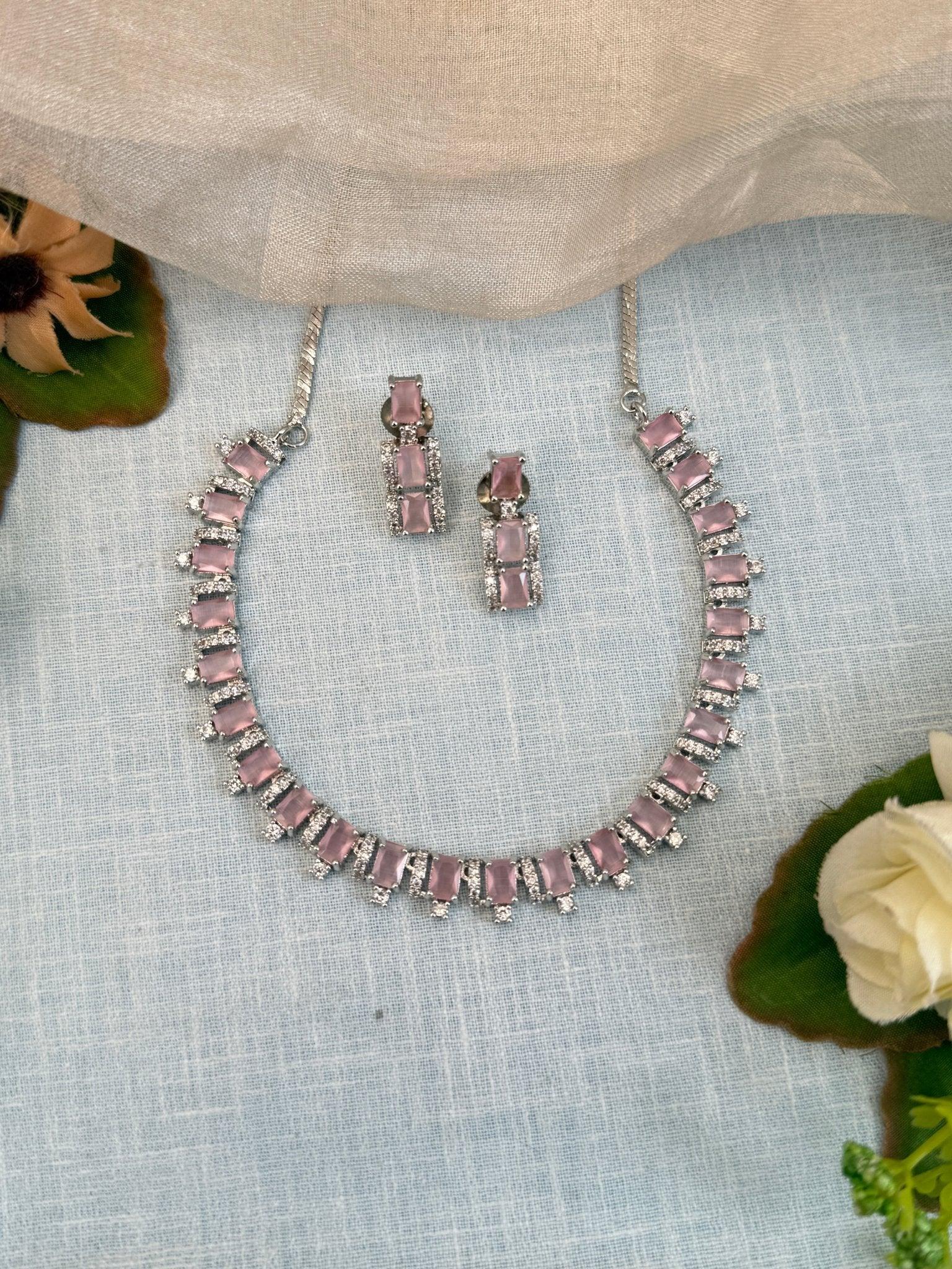 Luxurious White Stone Short Necklace Set 541 - Mahilas