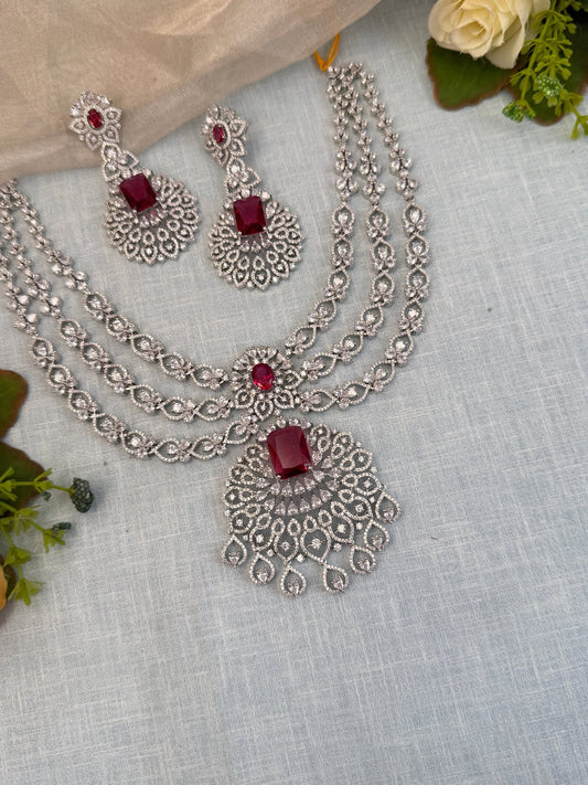 Luxurious Zircon Stone 3 Layer Short Necklace Set 513 - Mahilas