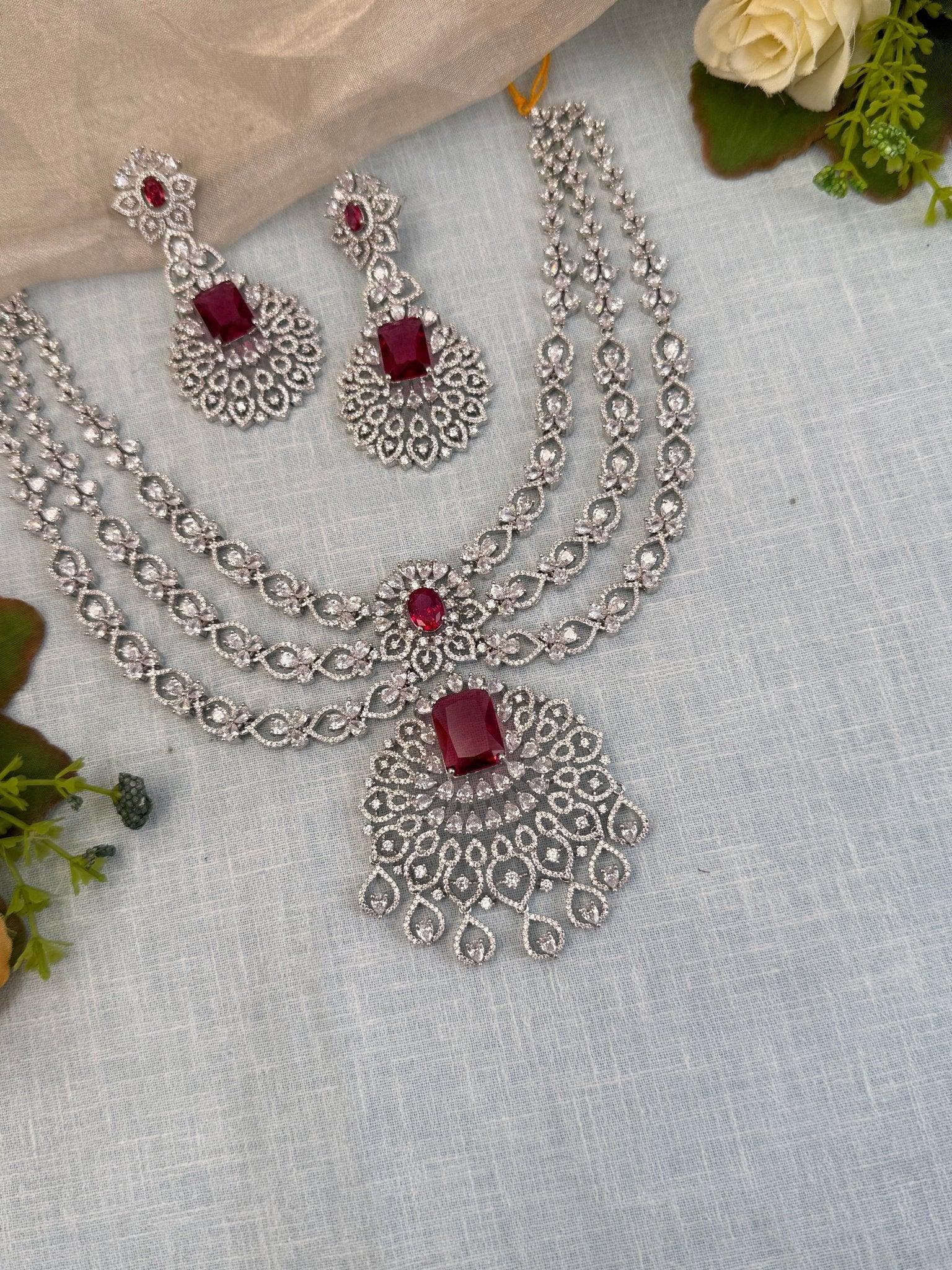 Luxurious Zircon Stone 3 Layer Short Necklace Set 513 - Mahilas