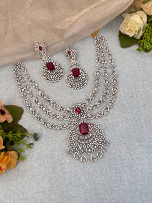 Luxurious Zircon Stone 3 Layer Short Necklace Set 513 - Mahilas