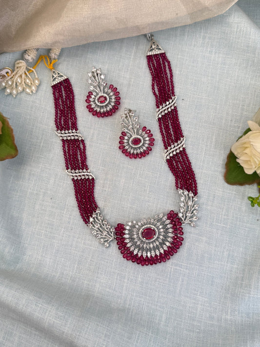 Luxurious Zircon Stone Mid Long Necklace Set 503 - Mahilas