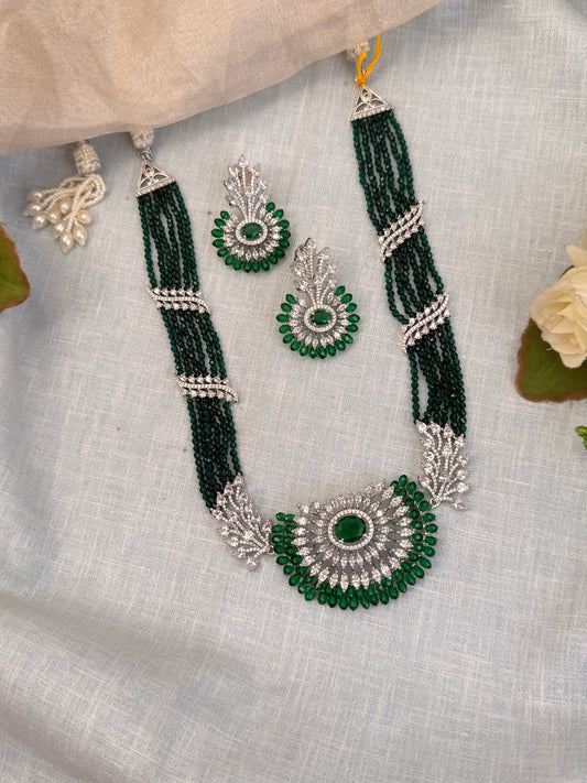 Luxurious Zircon Stone Mid Long Necklace Set 504 - Mahilas