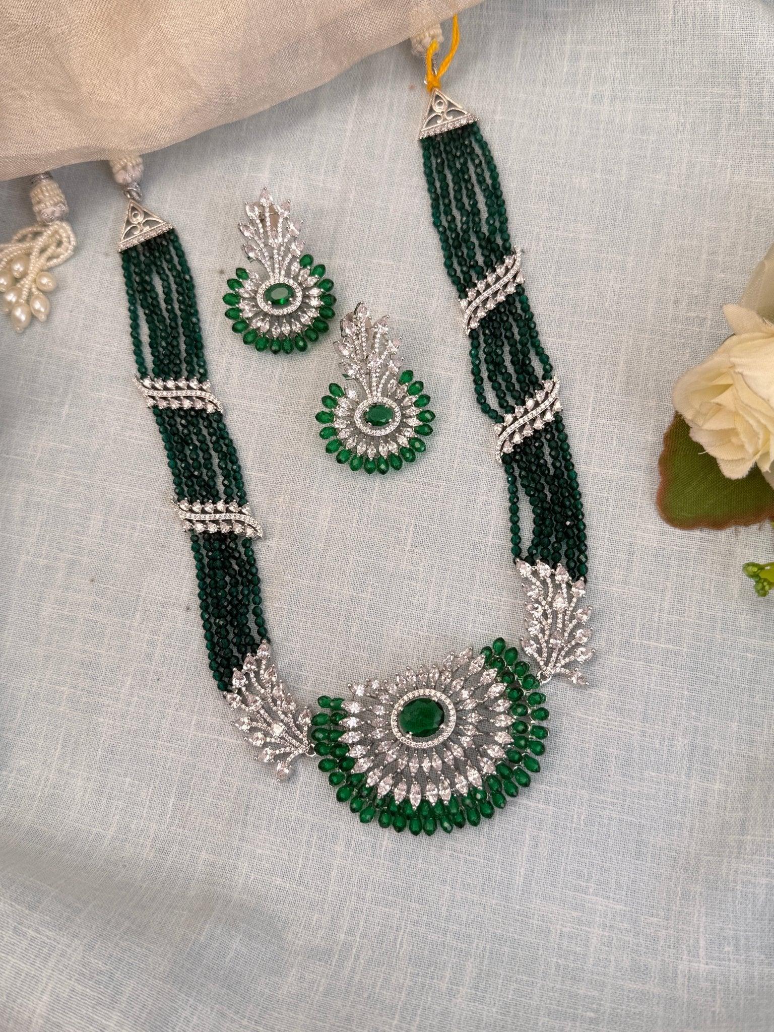 Luxurious Zircon Stone Mid Long Necklace Set 504 - Mahilas