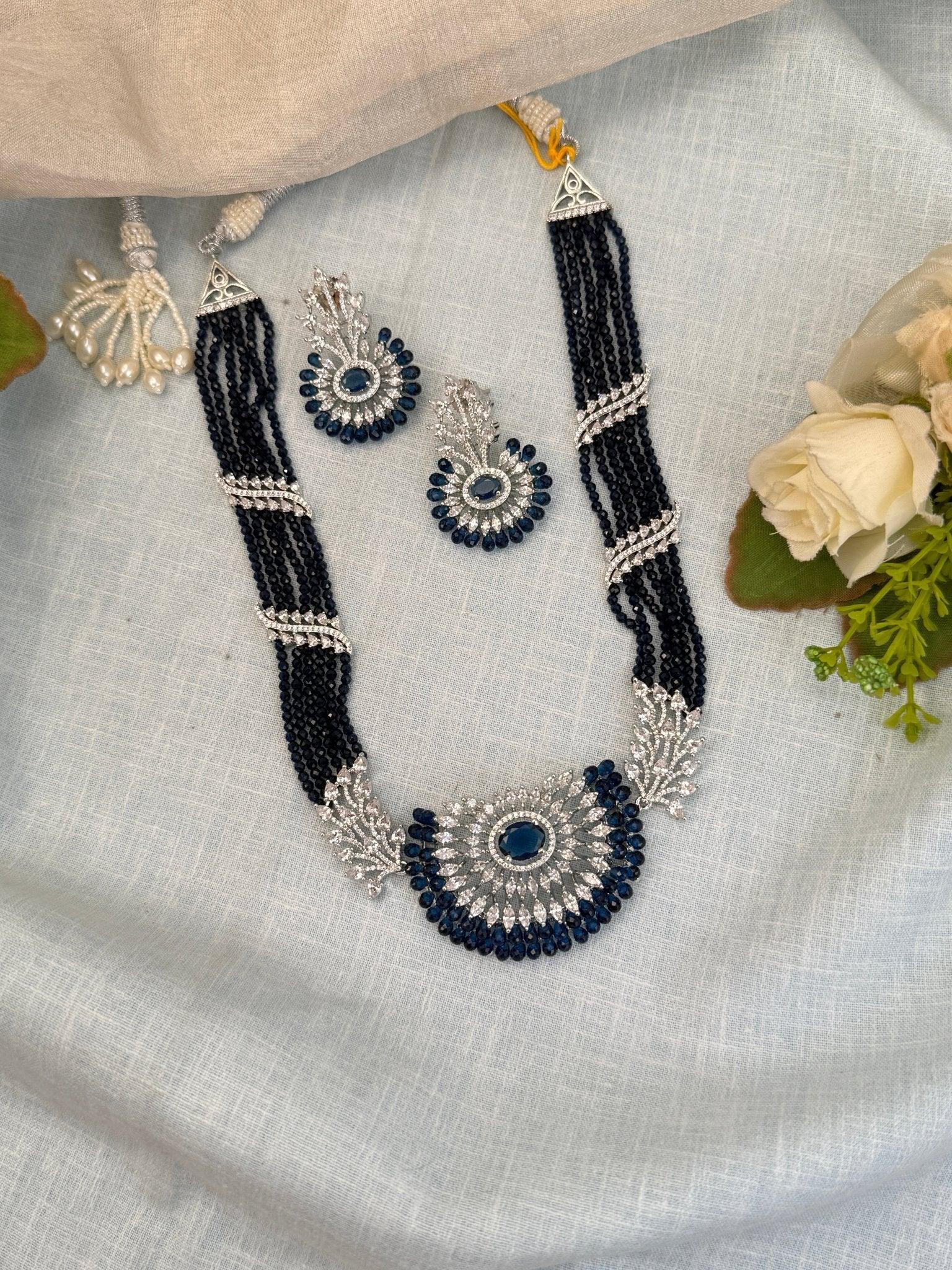 Luxurious Zircon Stone Mid Long Necklace Set 505 - Mahilas