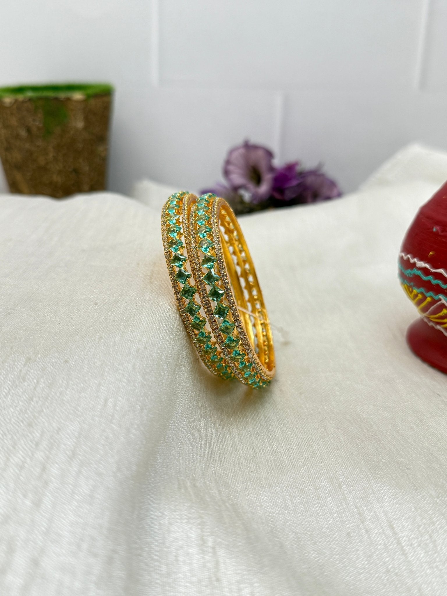 Luxury Stone Bangle Design Vajra - Gold Base - 13 Colors - Mahilas
