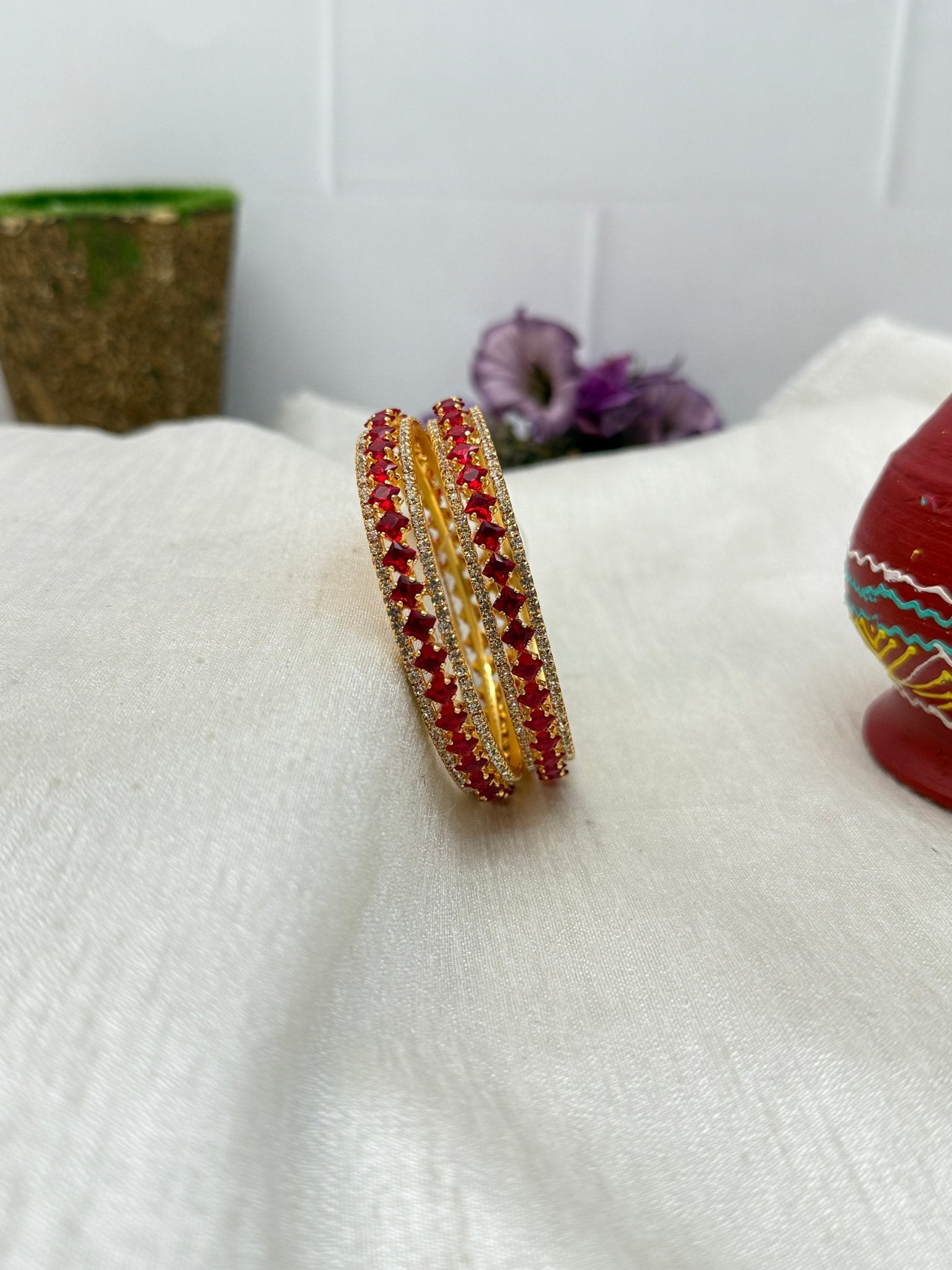 Luxury Stone Bangle Design Vajra - Gold Base - 13 Colors - Mahilas