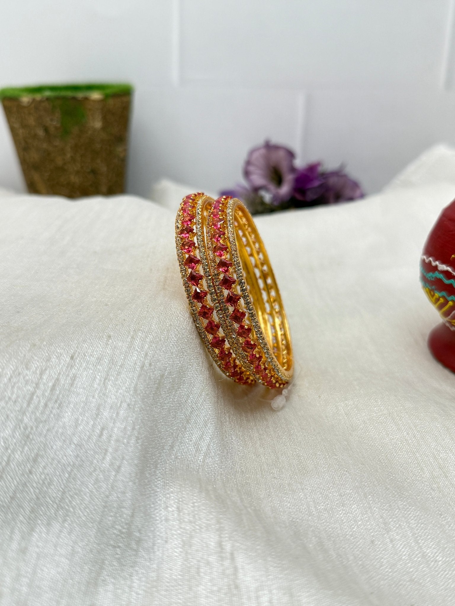 Luxury Stone Bangle Design Vajra - Gold Base - 13 Colors - Mahilas