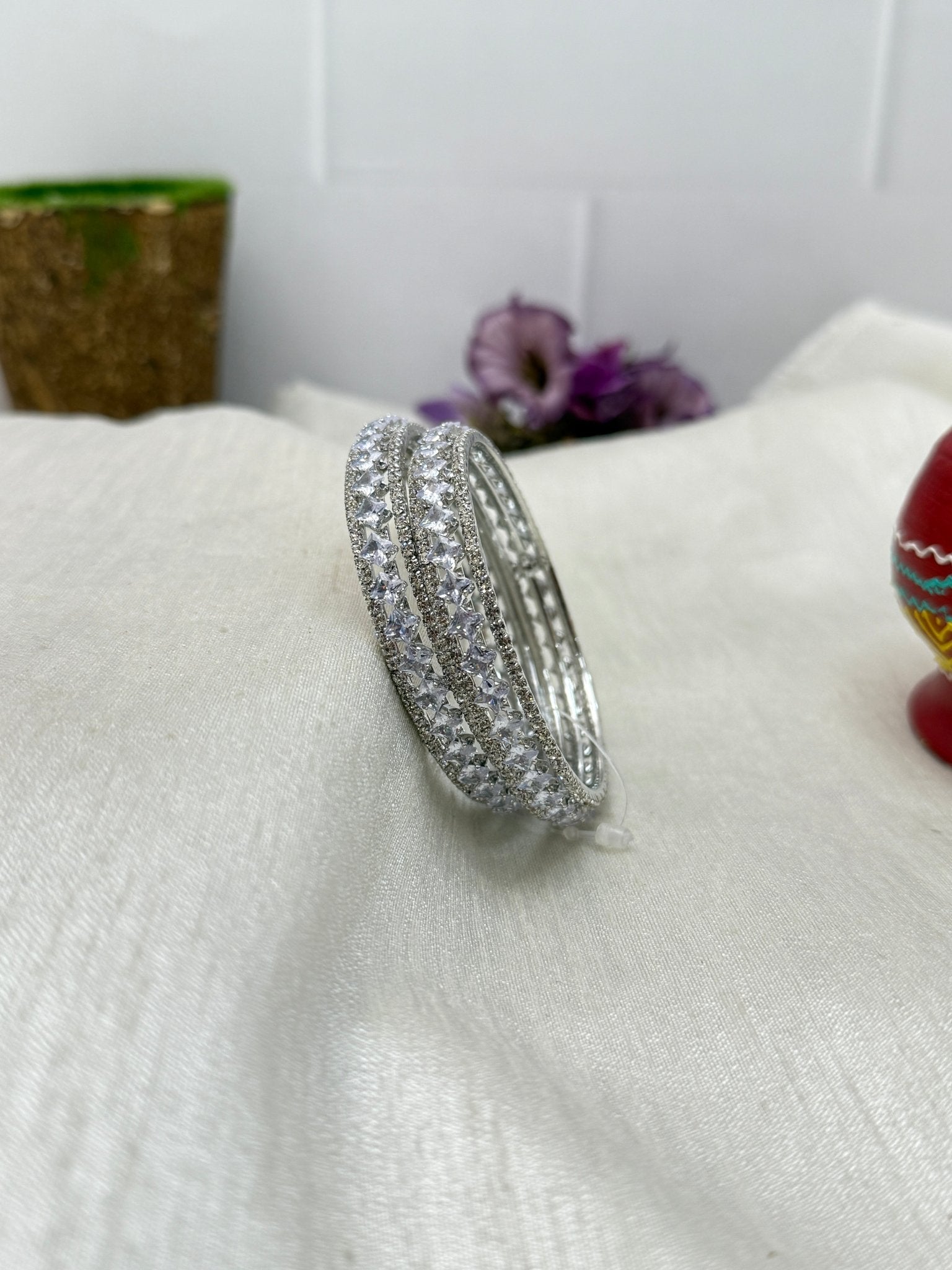 Luxury Stone Bangle Design Vajra - Silver Base - 15 Colors - Mahilas