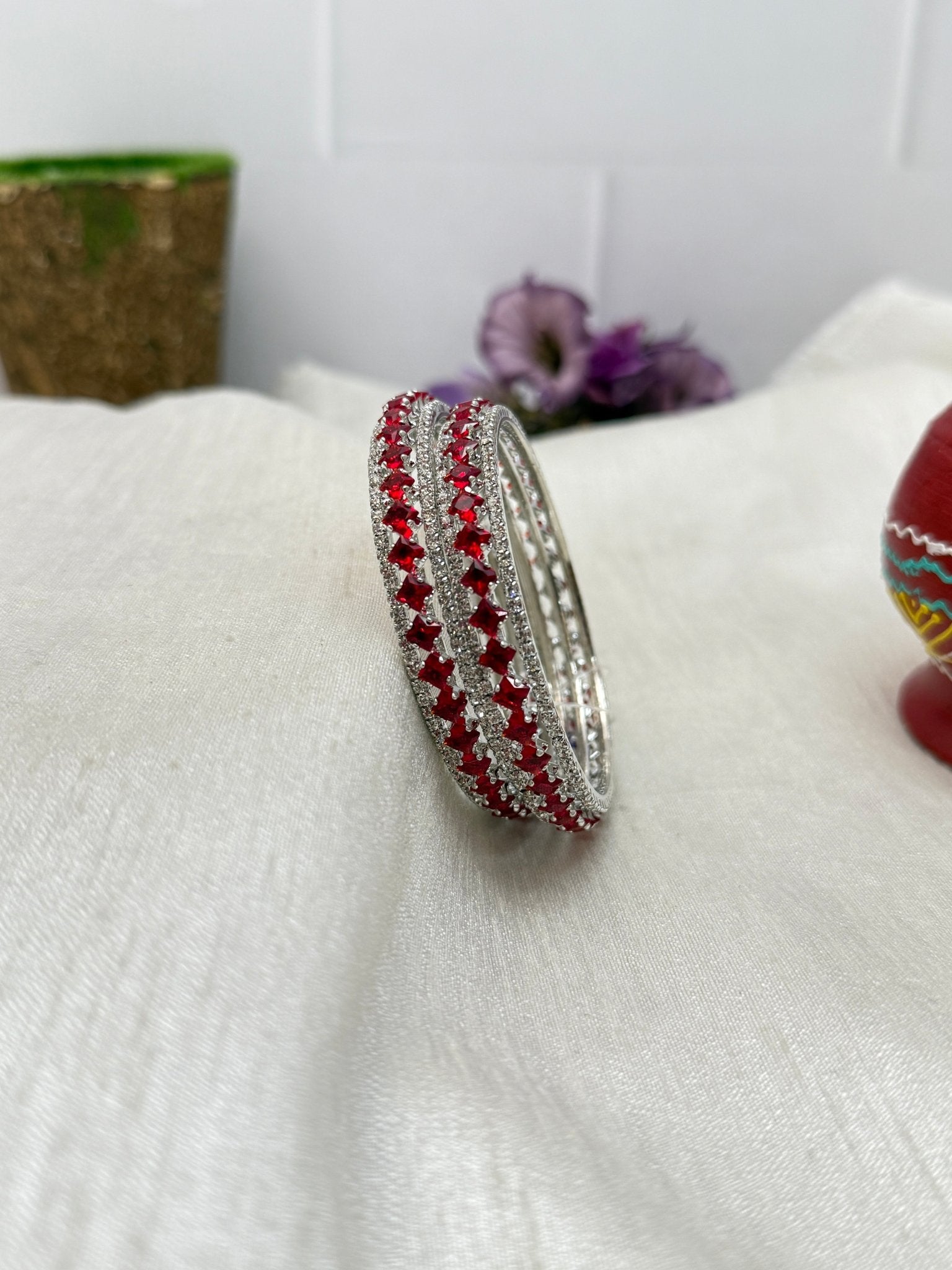 Luxury Stone Bangle Design Vajra - Silver Base - 15 Colors - Mahilas