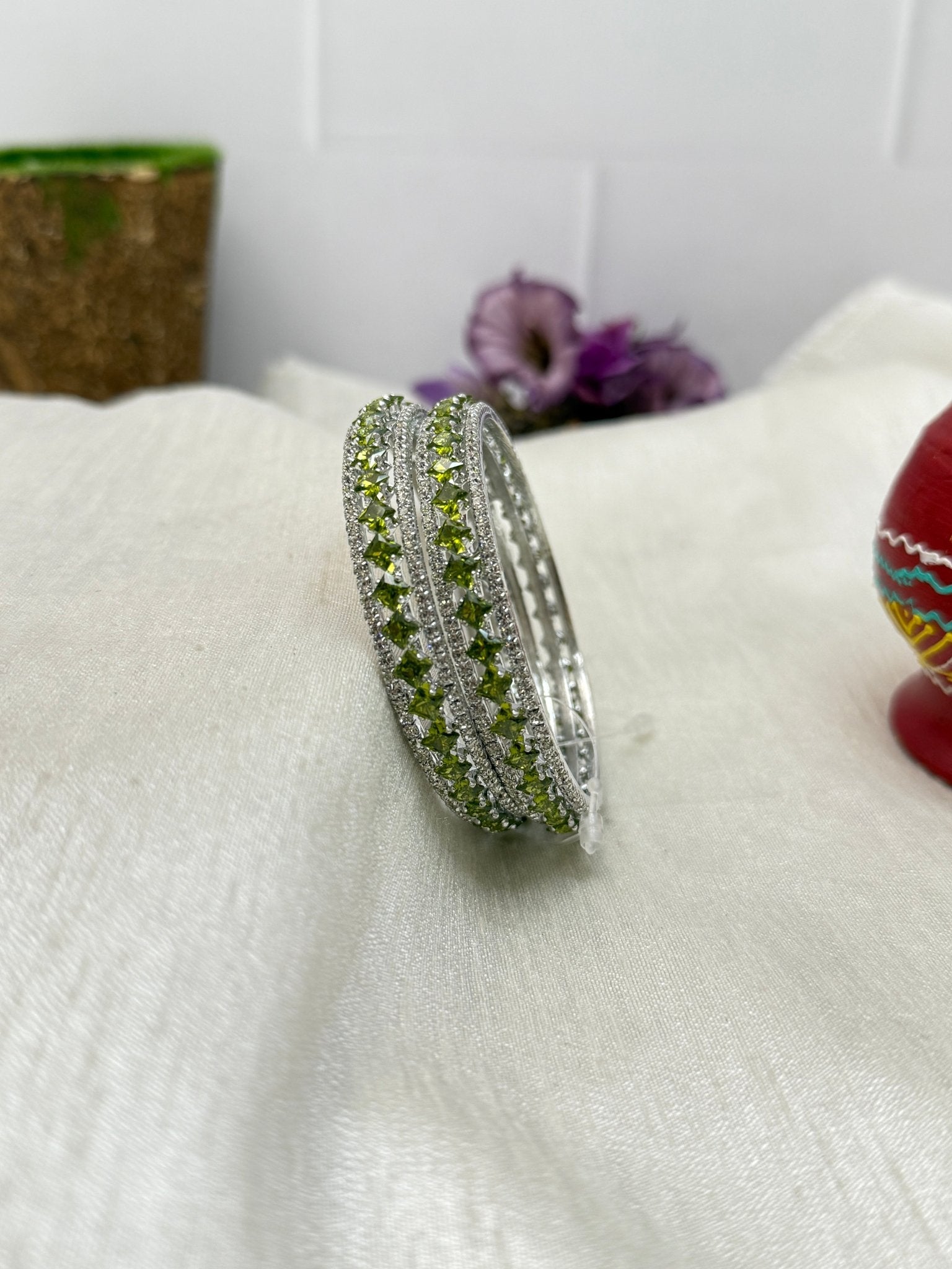 Luxury Stone Bangle Design Vajra - Silver Base - 15 Colors - Mahilas