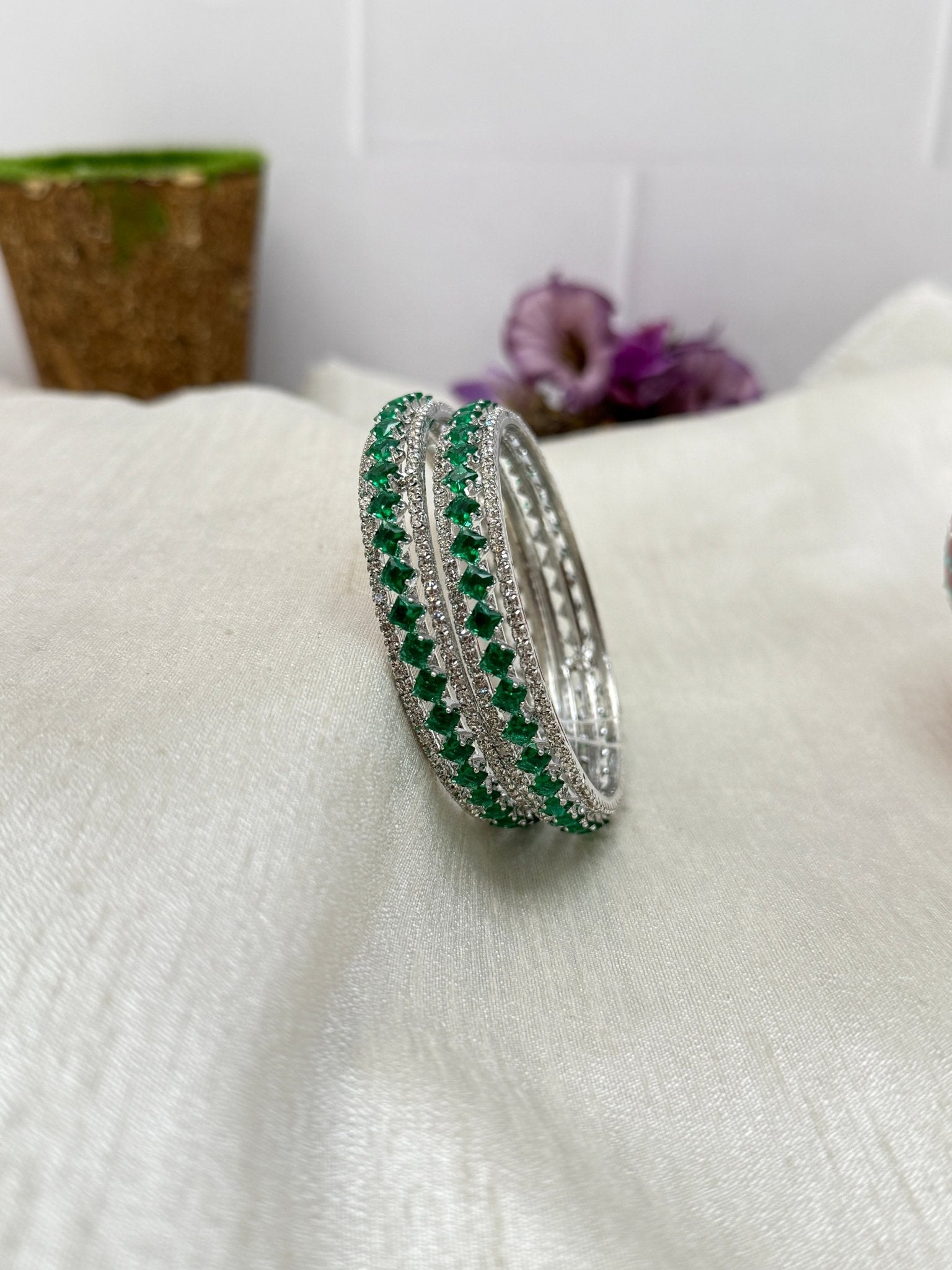 Luxury Stone Bangle Design Vajra - Silver Base - 15 Colors - Mahilas