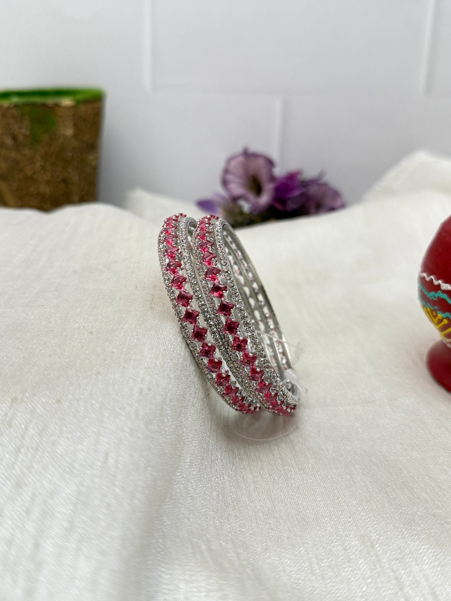 Luxury Stone Bangle Design Vajra - Silver Base - 15 Colors - Mahilas