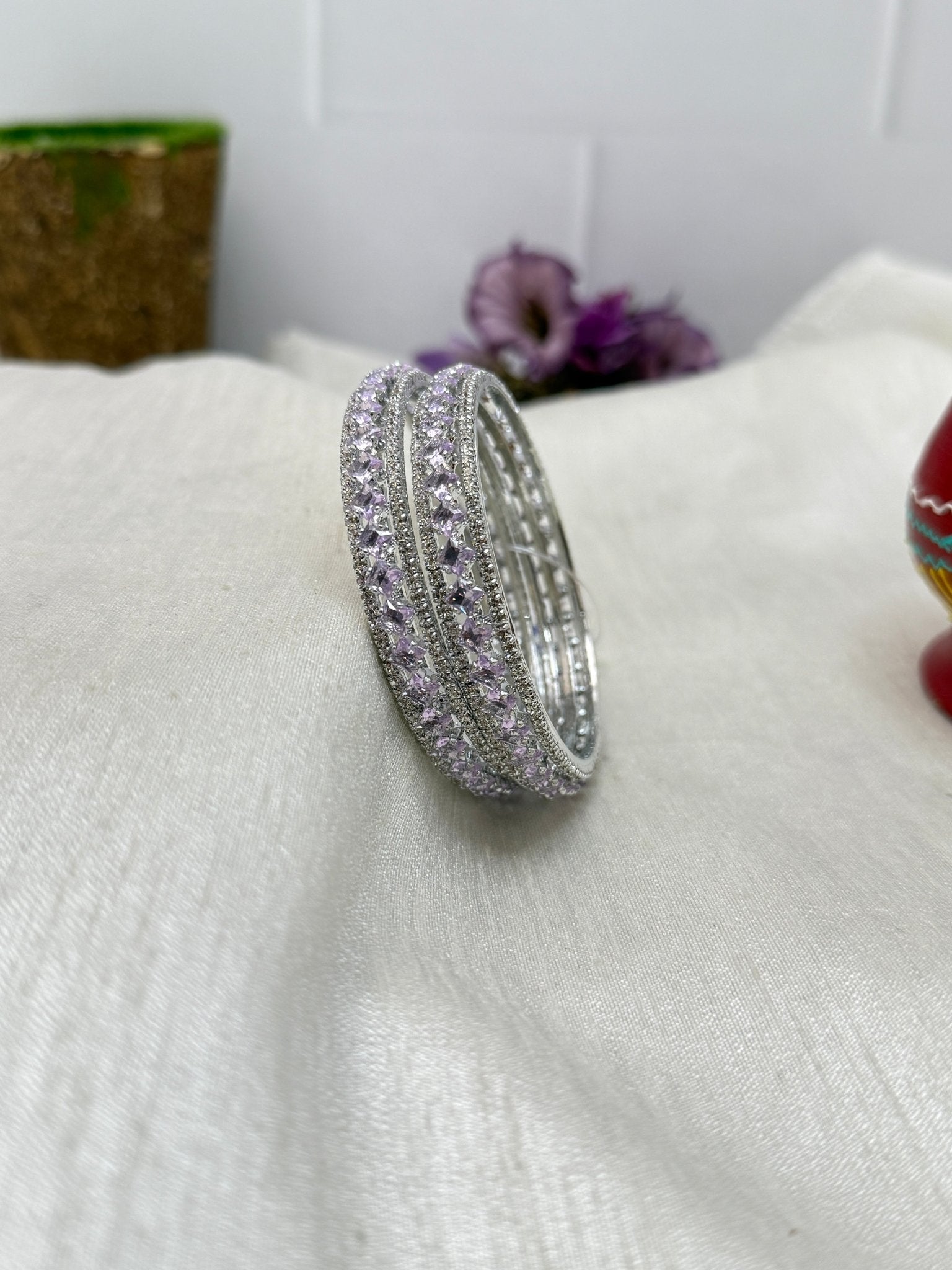 Luxury Stone Bangle Design Vajra - Silver Base - 15 Colors - Mahilas