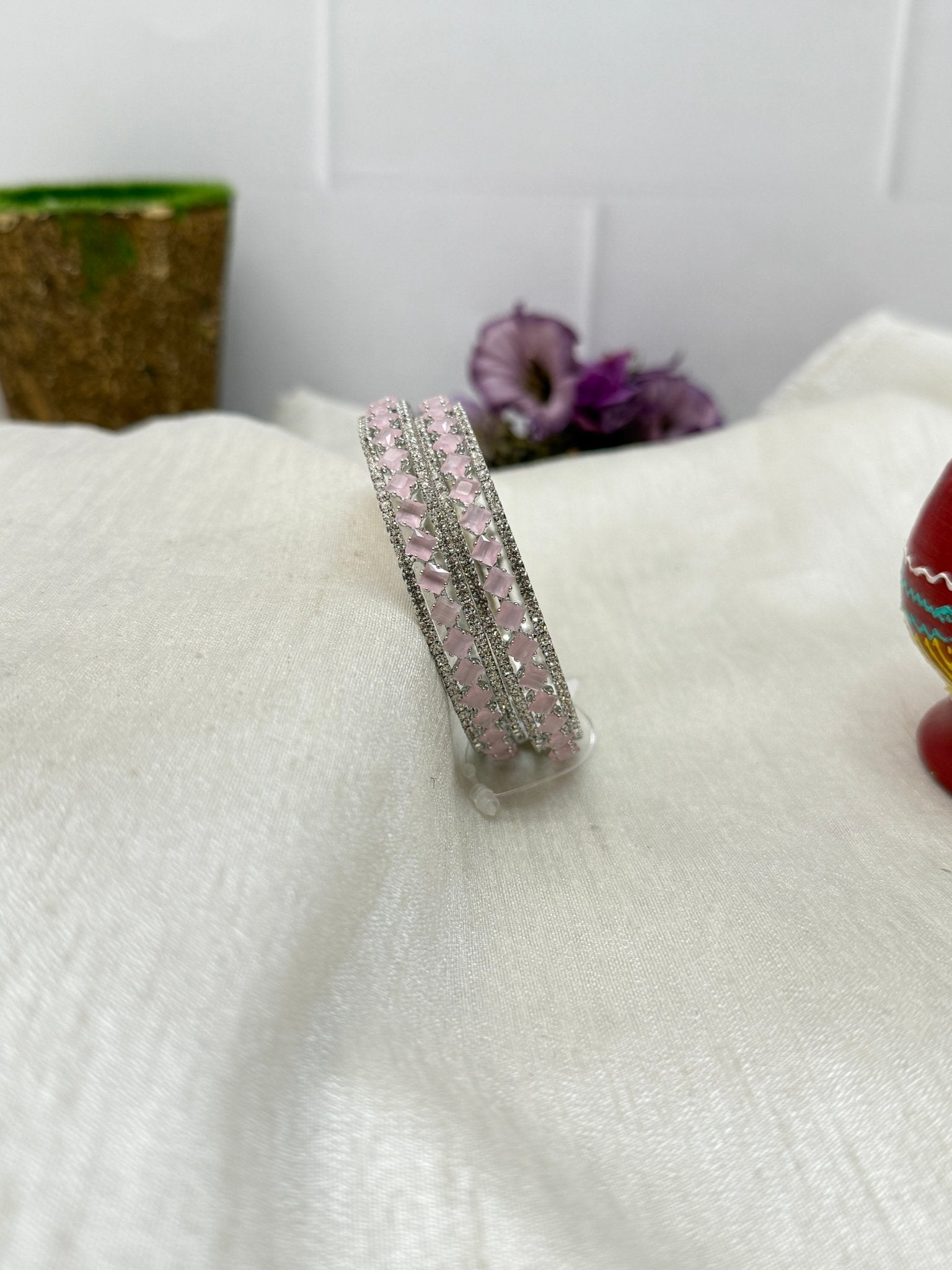 Luxury Stone Bangle Design Vajra - Silver Base - 15 Colors - Mahilas