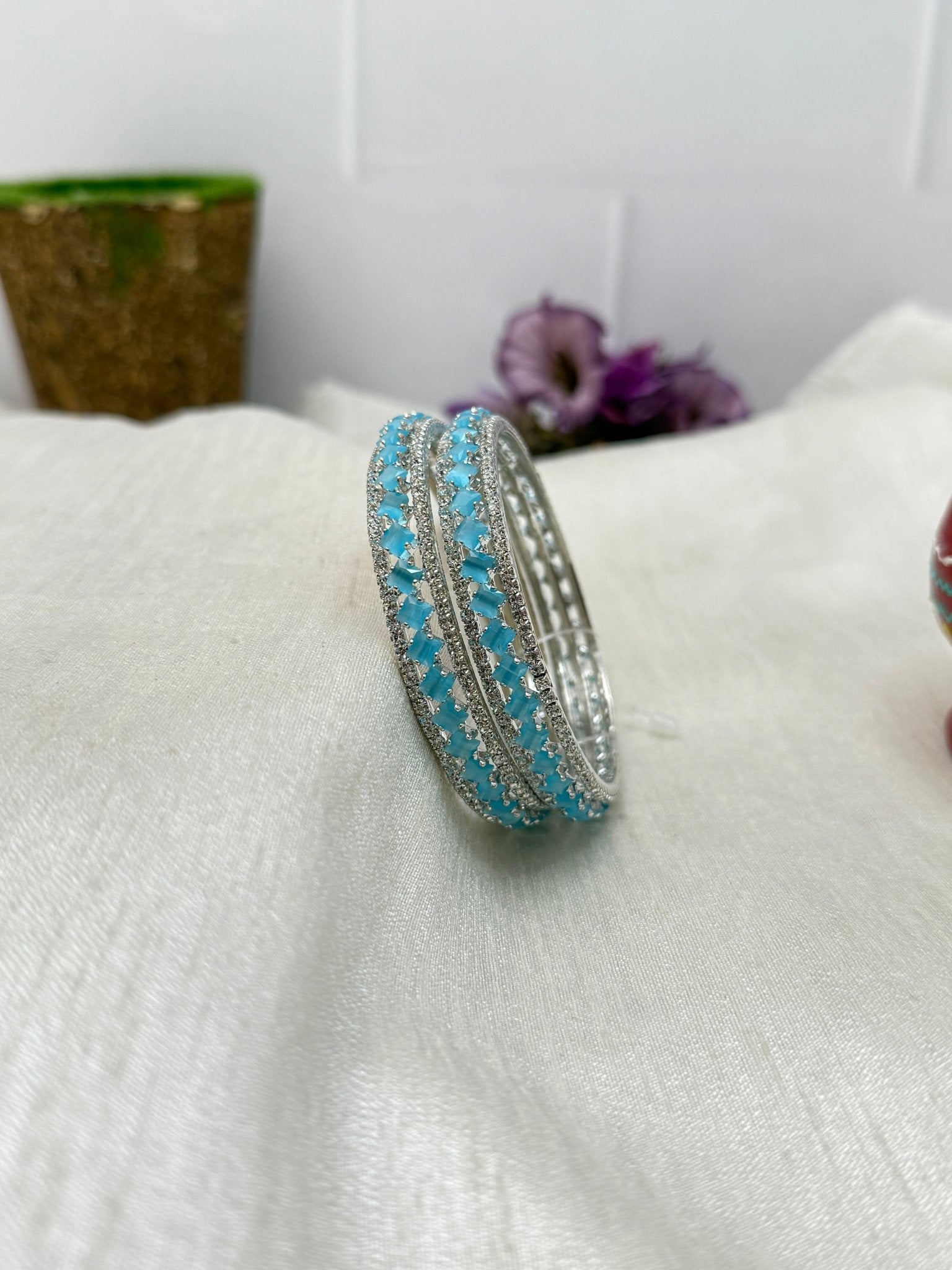 Luxury Stone Bangle Design Vajra - Silver Base - 15 Colors - Mahilas