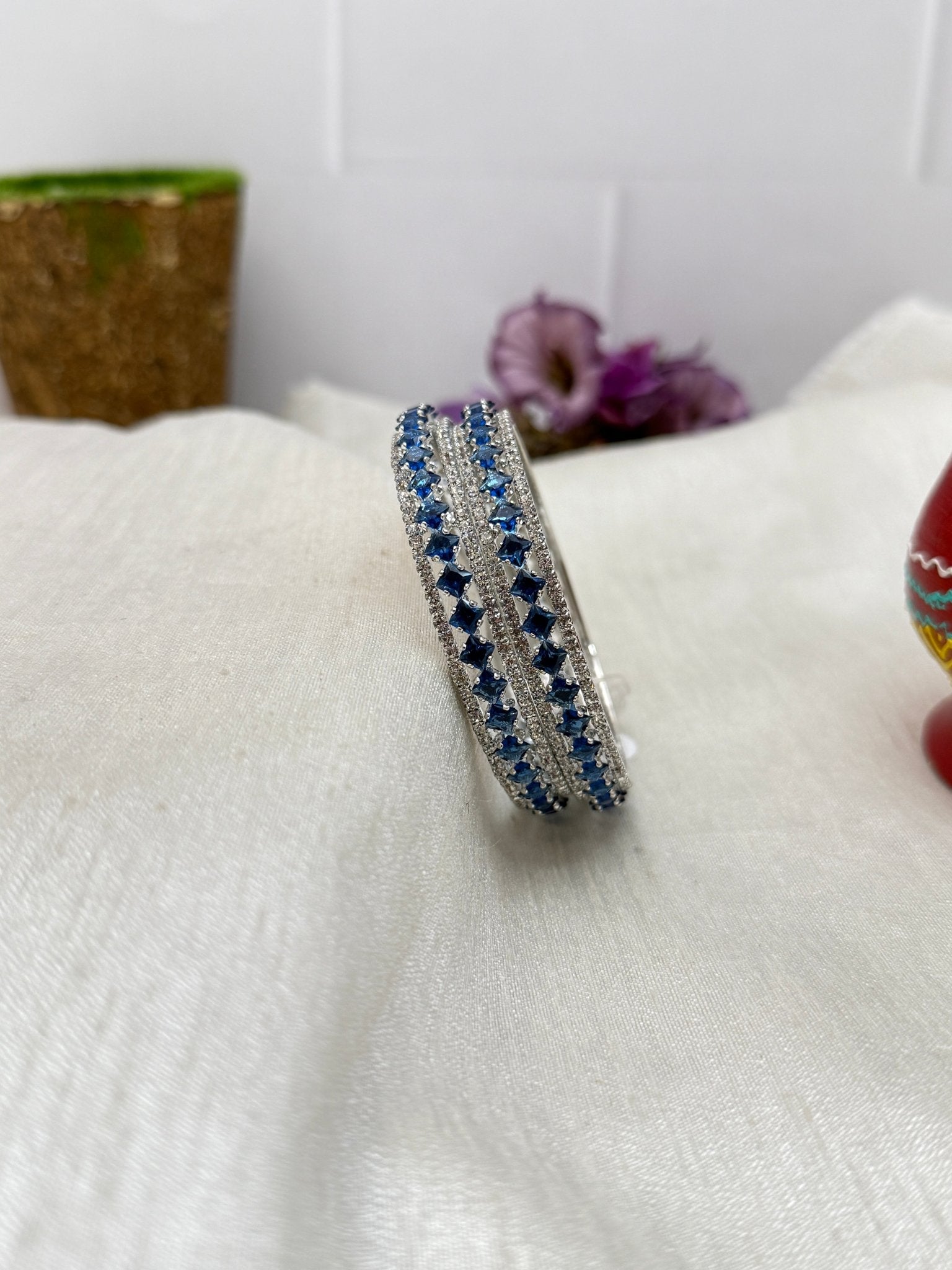 Luxury Stone Bangle Design Vajra - Silver Base - 15 Colors - Mahilas