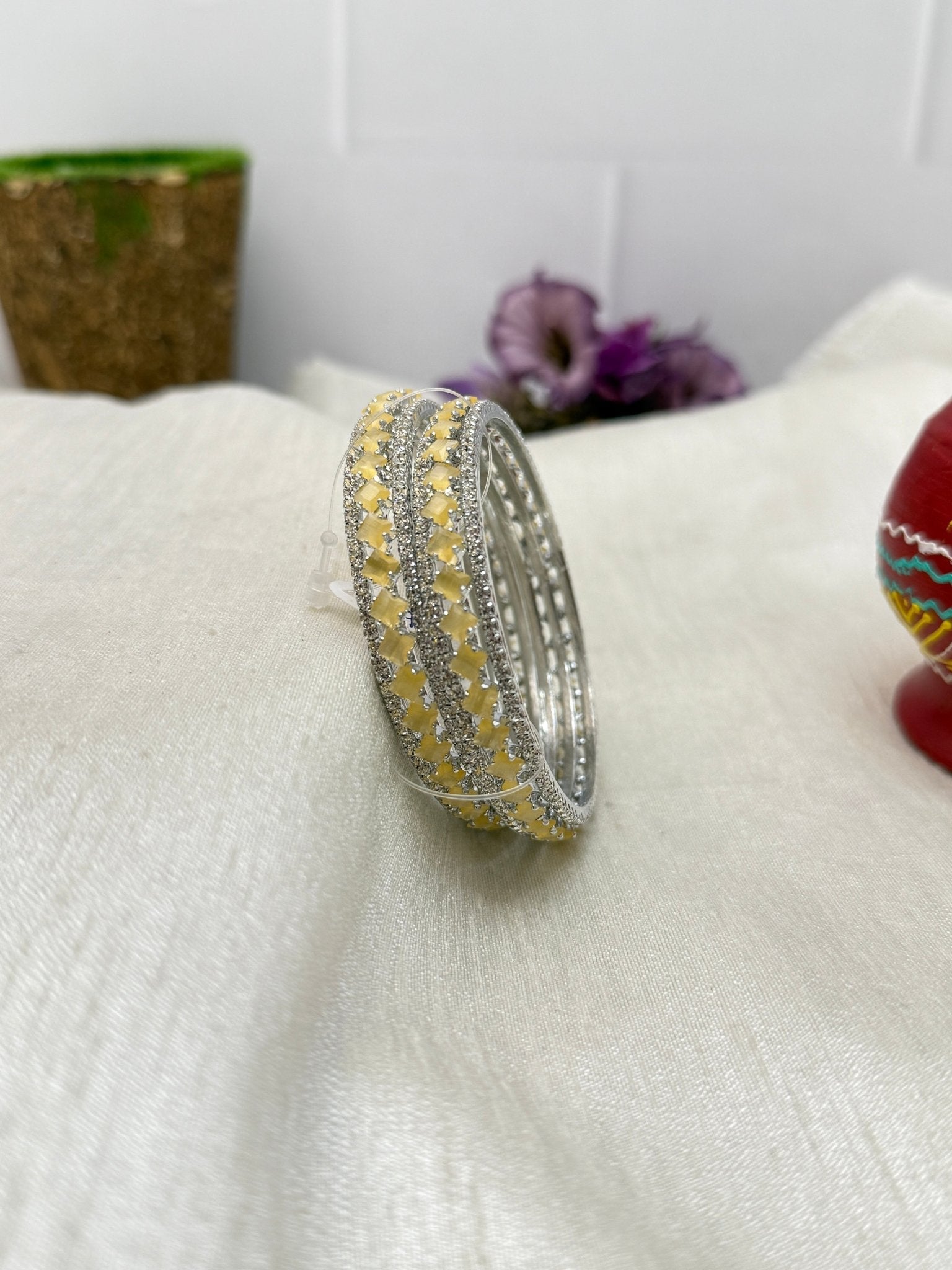 Luxury Stone Bangle Design Vajra - Silver Base - 15 Colors - Mahilas