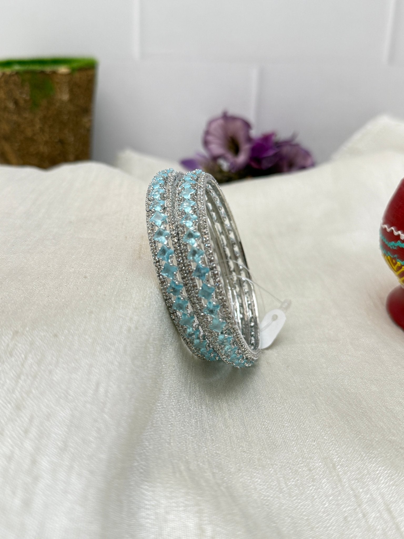 Luxury Stone Bangle Design Vajra - Silver Base - 15 Colors - Mahilas