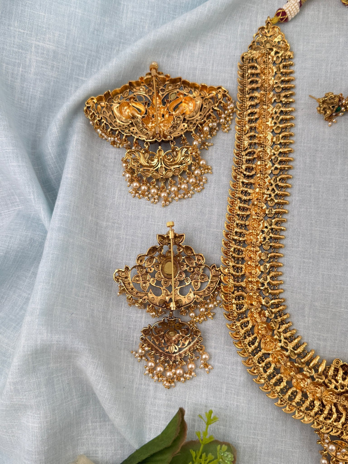 Maharani Grand Changable Pendant Antique Kaasu Necklace Long Set | N1022 - Mahilas