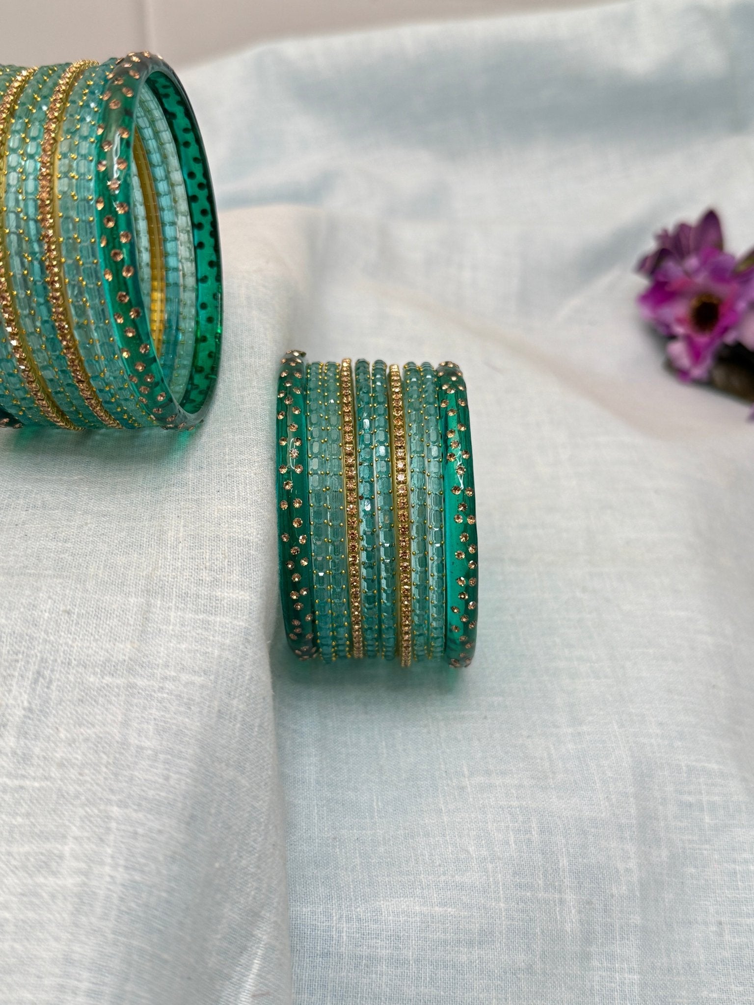 Matching Glass Bangles Set - Rain & Water Drop (12 Colour Options) - 5177 - Mahilas