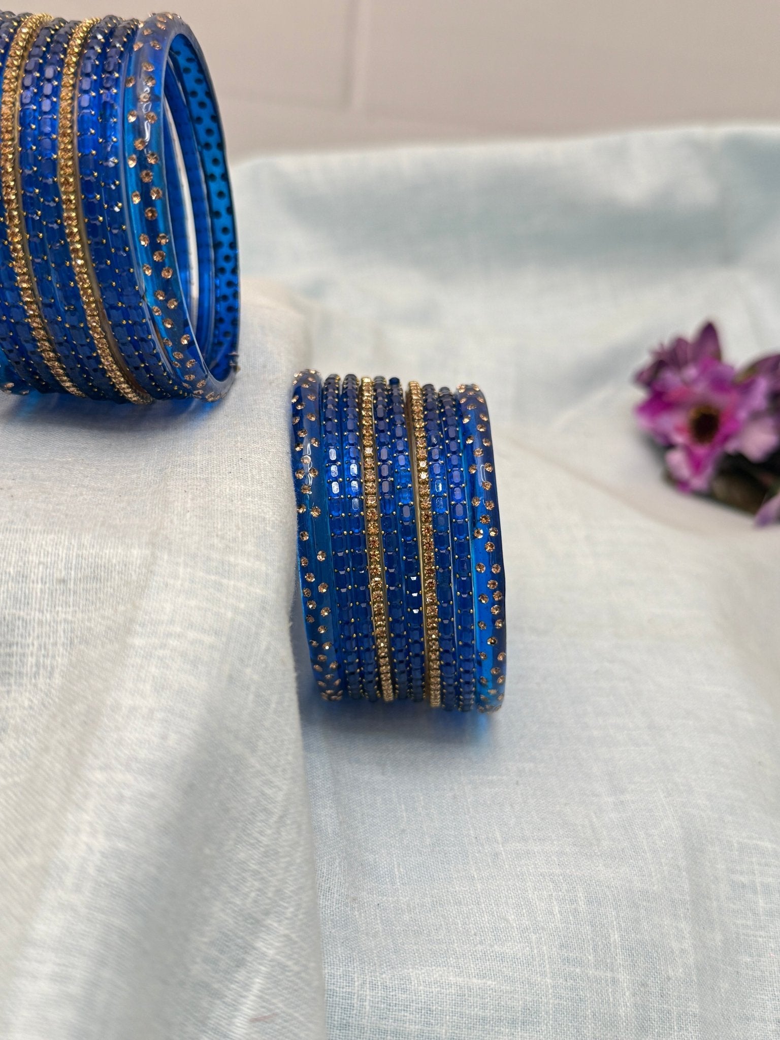 Matching Glass Bangles Set - Rain & Water Drop (12 Colour Options) - 5177 - Mahilas