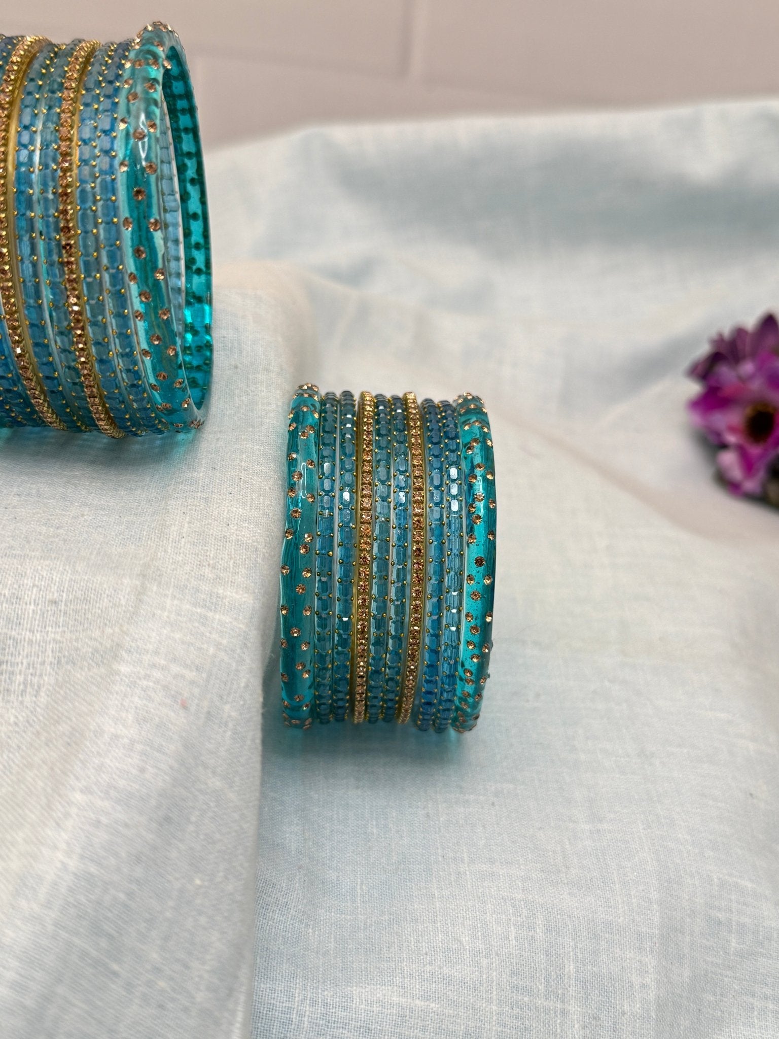 Matching Glass Bangles Set - Rain & Water Drop (12 Colour Options) - 5177 - Mahilas