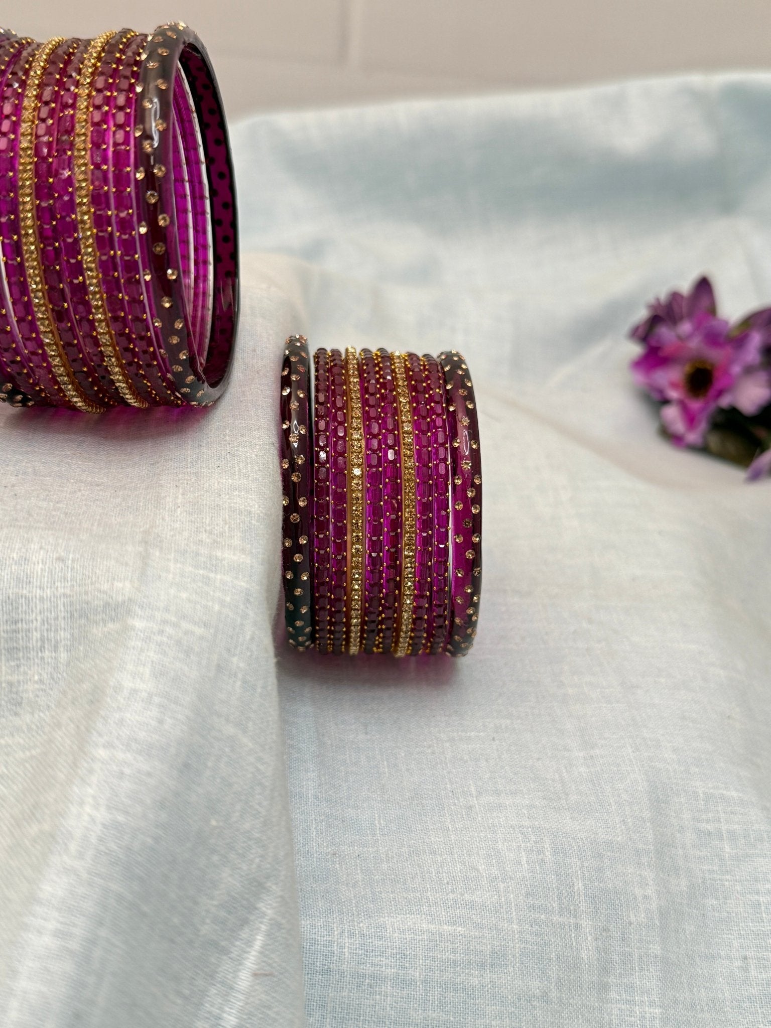 Matching Glass Bangles Set - Rain & Water Drop (12 Colour Options) - 5177 - Mahilas