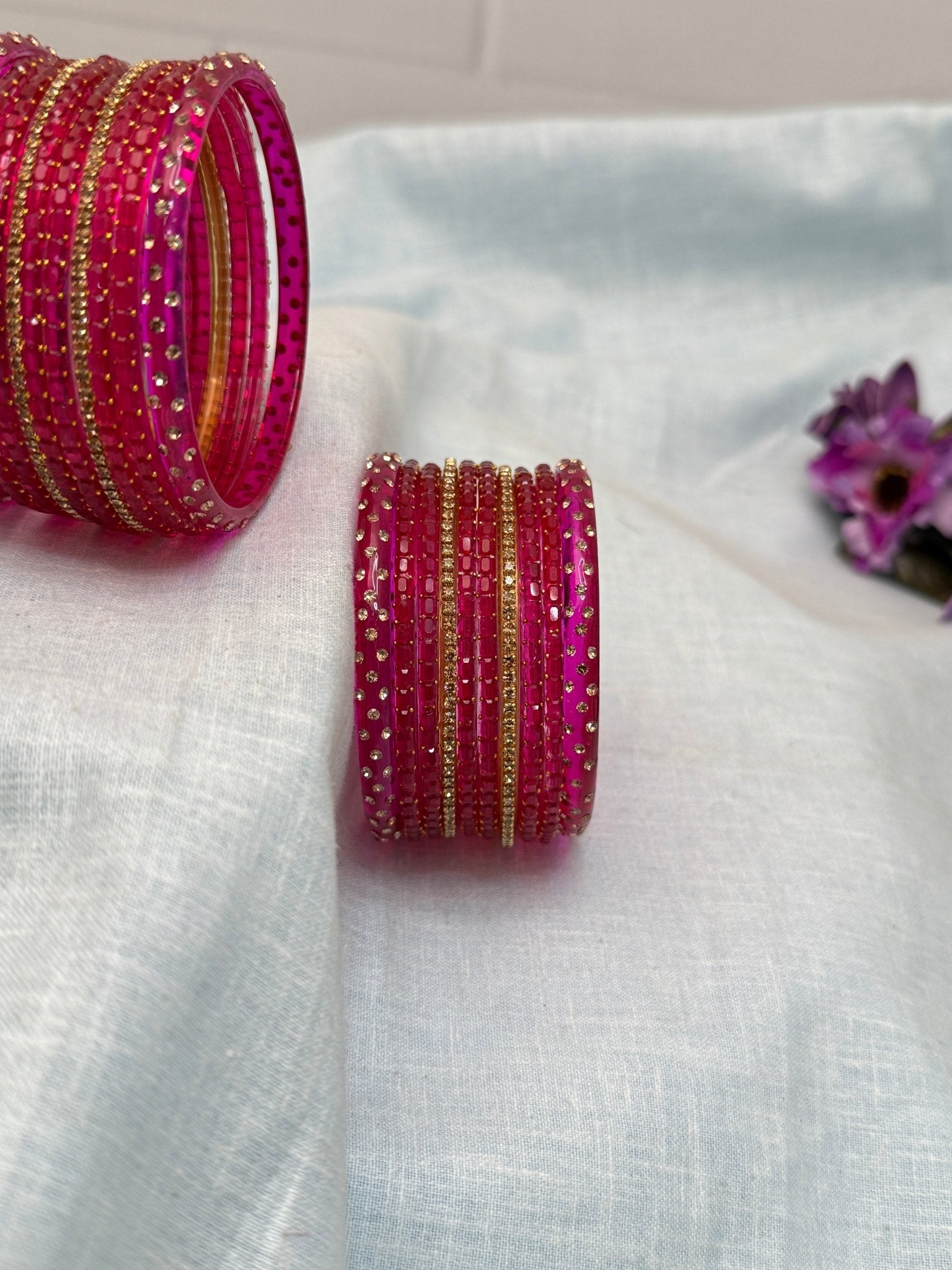 Matching Glass Bangles Set - Rain & Water Drop (12 Colour Options) - 5177 - Mahilas