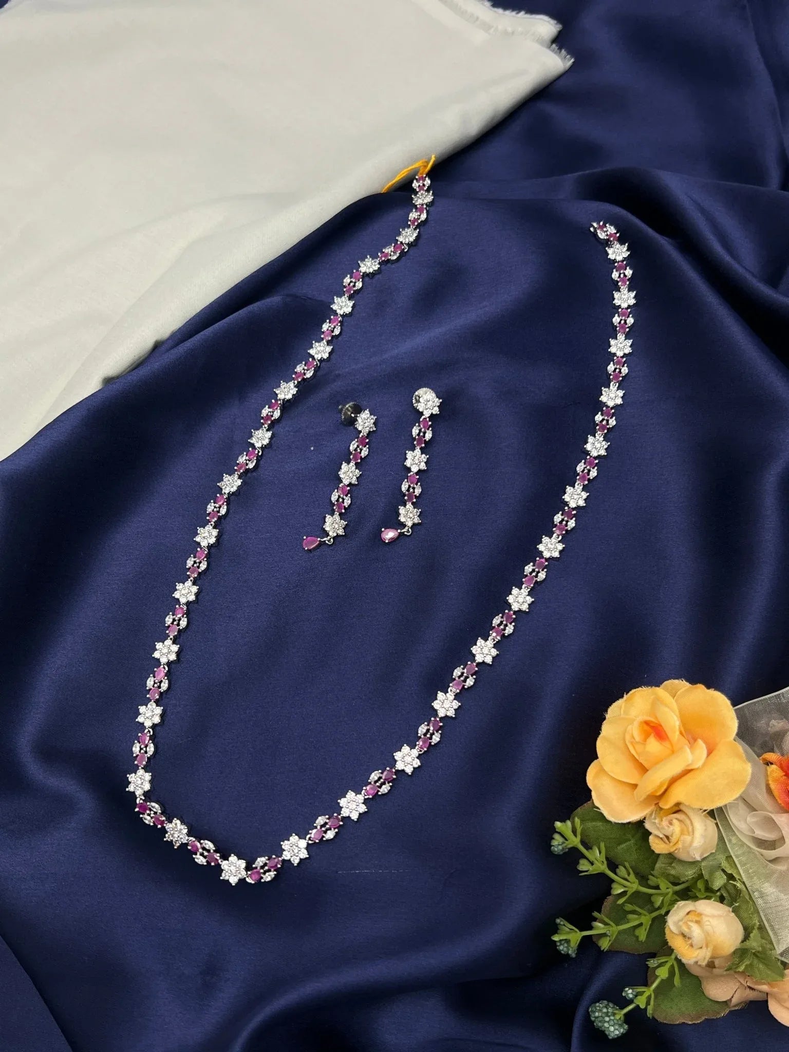 Medium Long Stone Necklace White - Pink 0103 - Mahilas