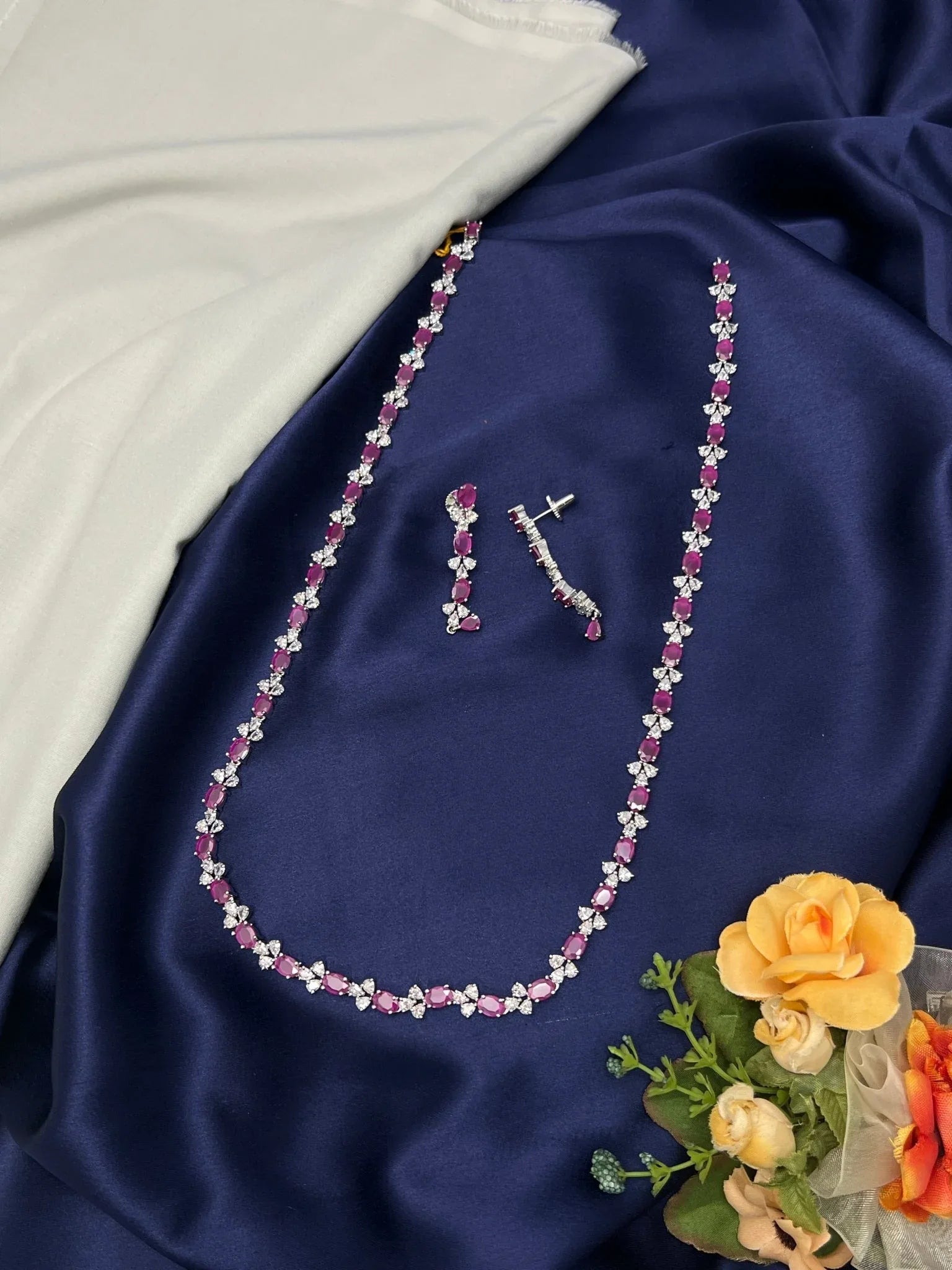 Medium Long Stone Necklace White - Pink 0108 - Mahilas