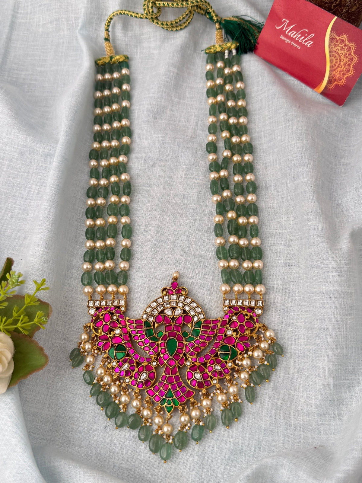 Pearl Layered Necklace Jadau Kundan Gandaberunda Pendant Premium Long | N1199 - Mahilas