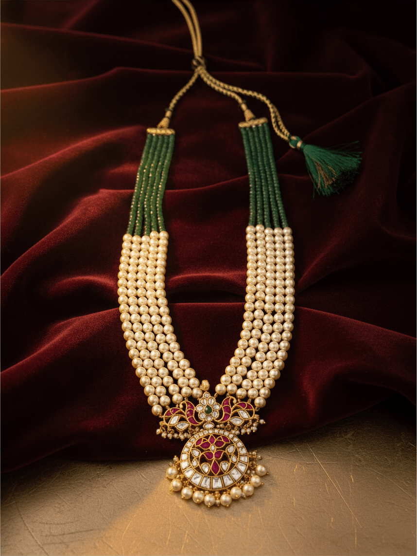 Pearl Layered Necklce Jadau Kundan Premium | N1100 - Mahilas