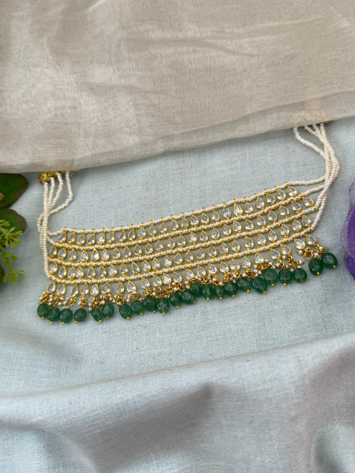 Pearl Stone Choker Necklace Kundan | N0125 - Mahilas