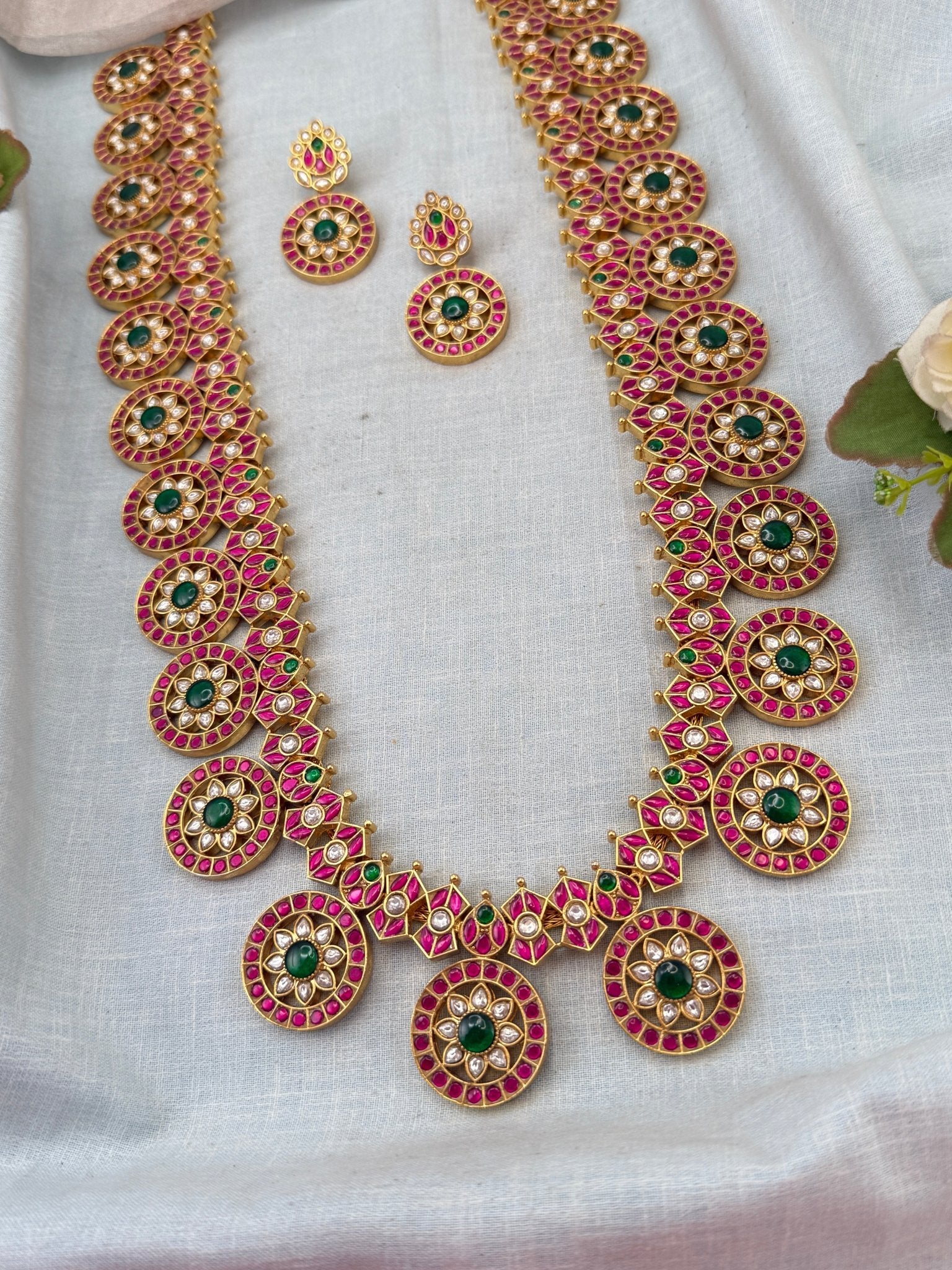 Premium Jadau Kundan Bottumala Gold Like Long Necklace Set 0990 - Mahilas