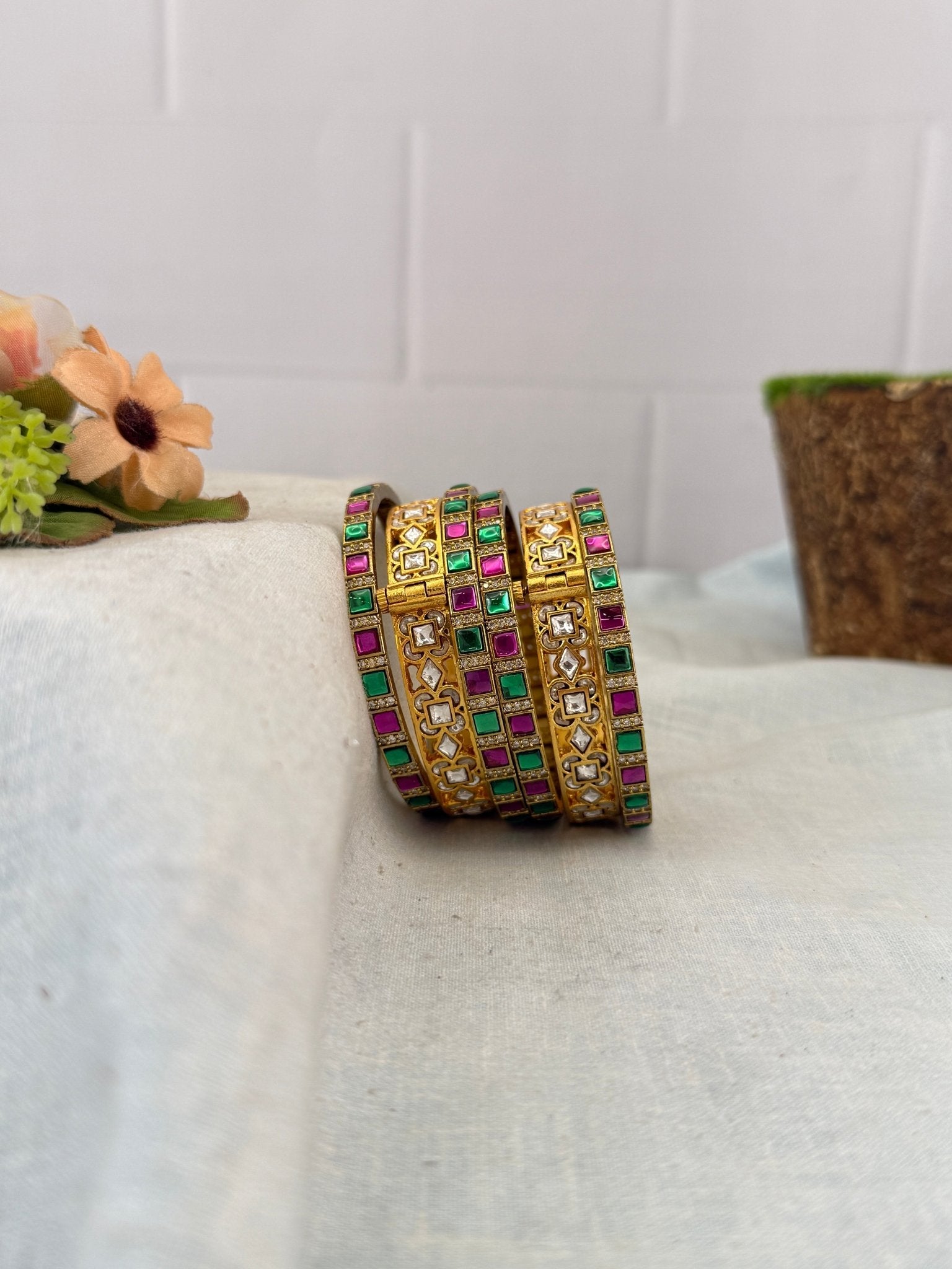 Premium Jadau Kundan Kada Bridal Bangle Set - 5334 - Mahilas