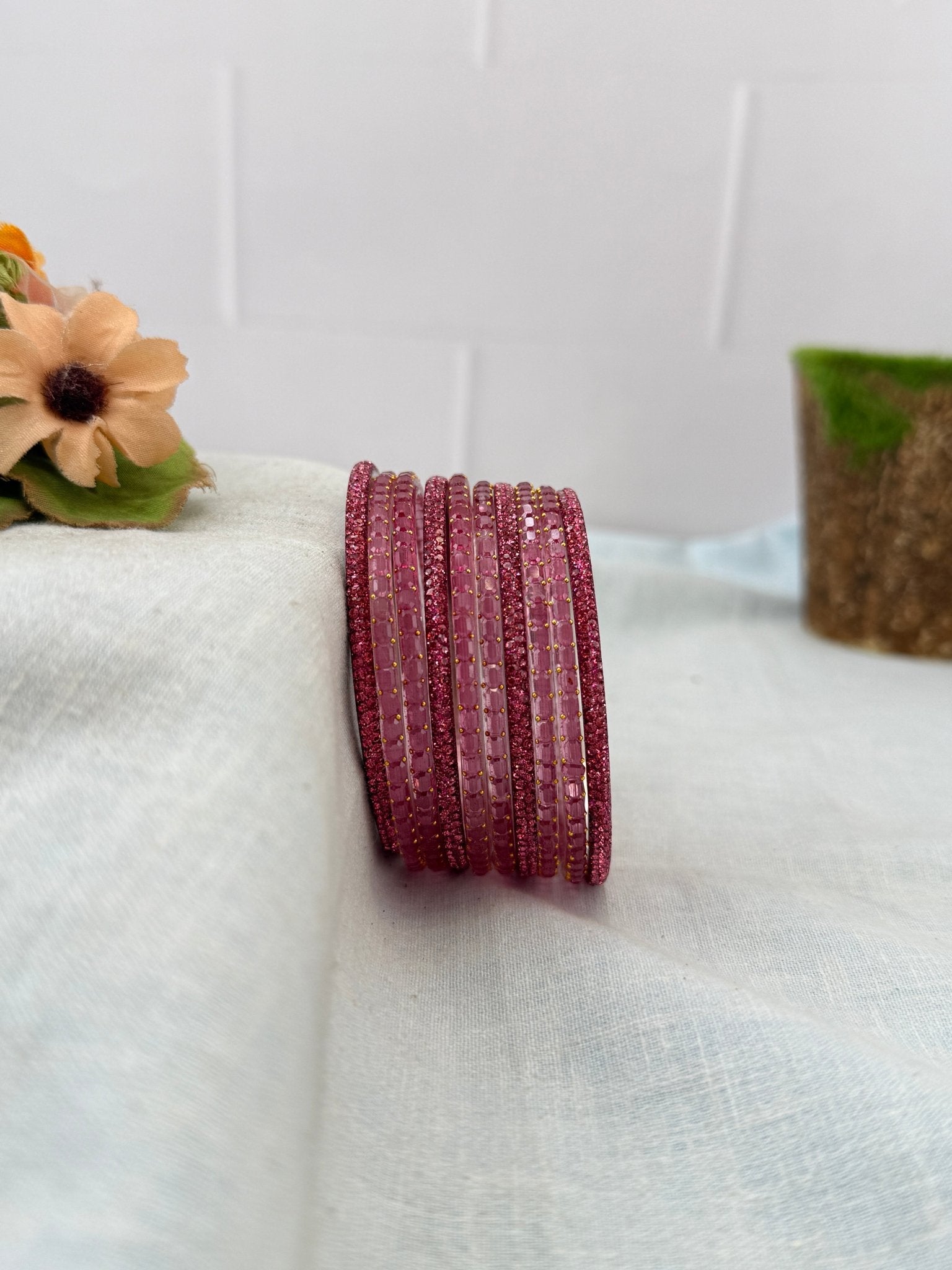 Premium Metal Bangles with Rain Drop Glass Bangles 3468 - Make your own box - Mahilas