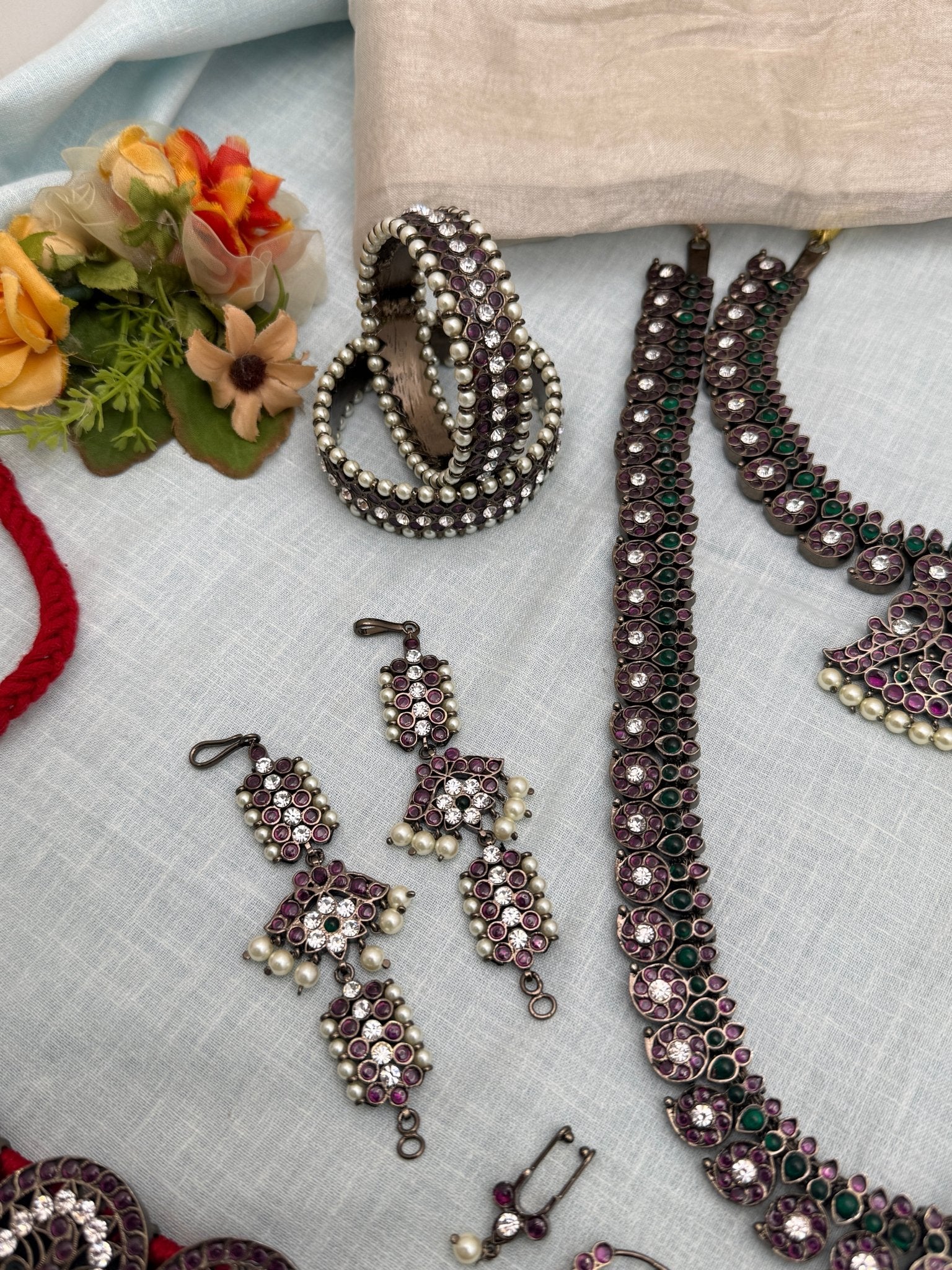 Pure Brass Kemp Bharatnatyam Dark Finish Full Set 181 - Mahilas