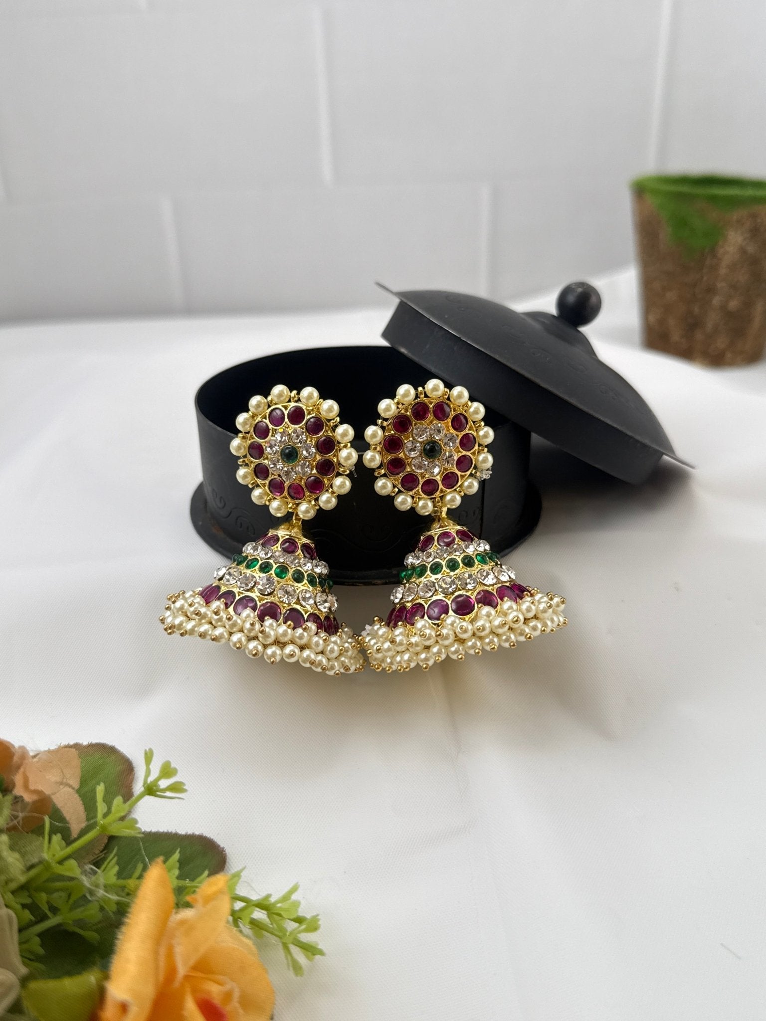 Pure Brass Kemp Bharatnatyam Earrings 094 - Mahilas