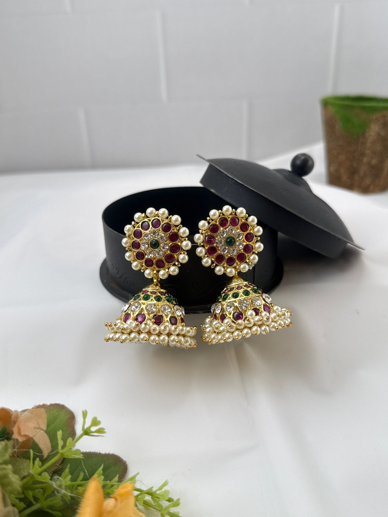 Pure Brass Kemp Bharatnatyam Earrings 095 - Mahilas