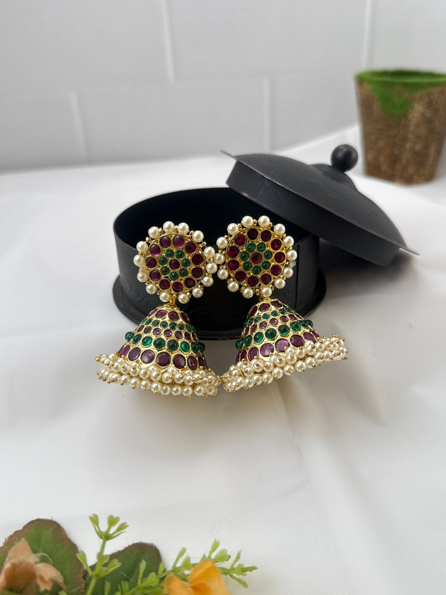 Pure Brass Kemp Bharatnatyam Earrings 096 - Mahilas