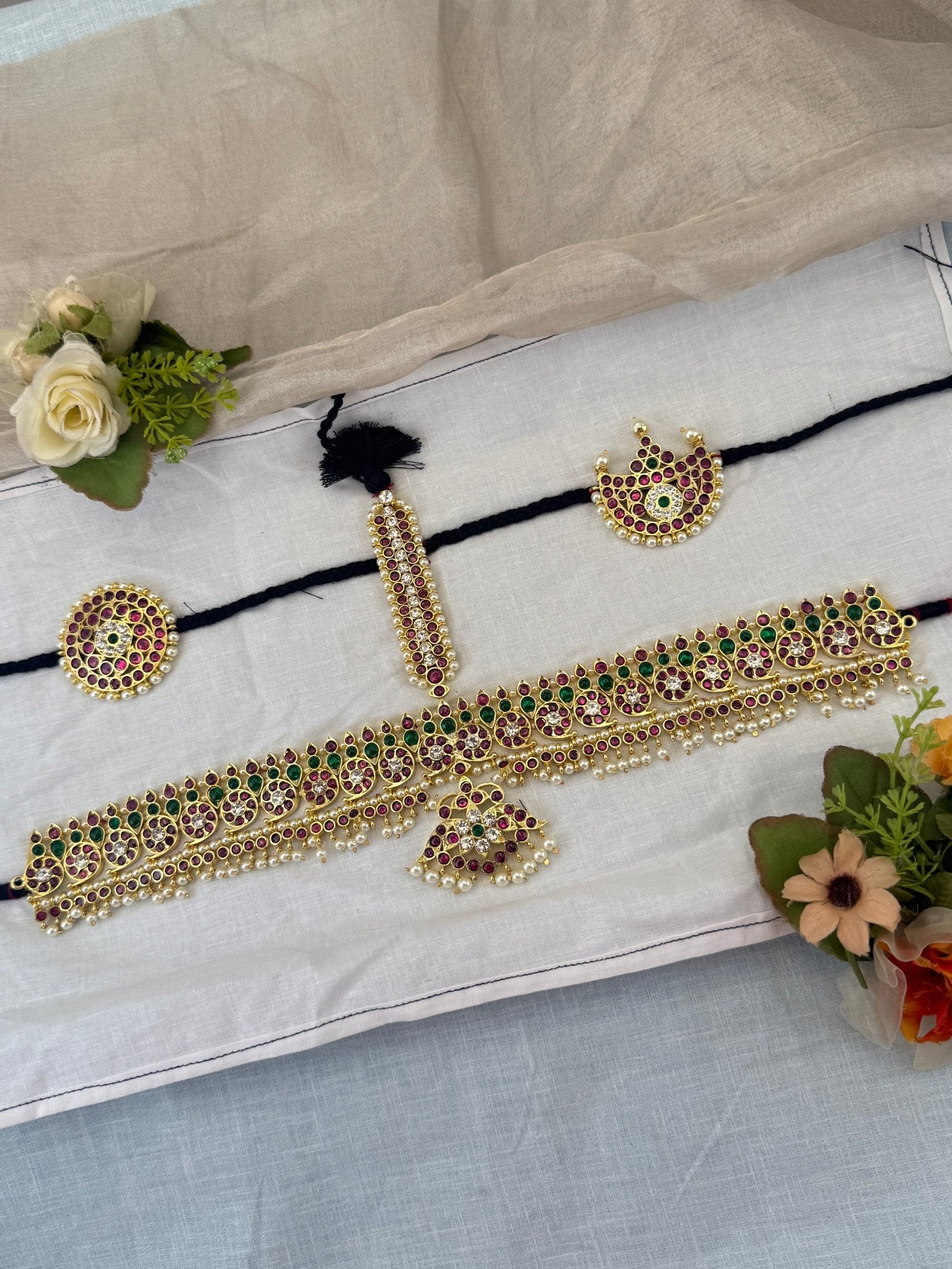 Pure Brass Kemp Bharatnatyam Maang Tikka Set 135 - Mahilas