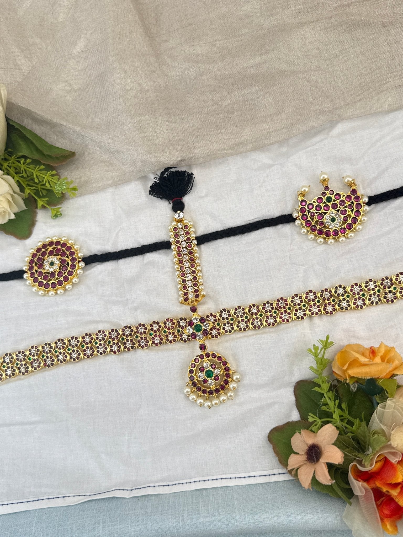 Pure Brass Kemp Temple Maang Tikka Set 098 - Mahilas