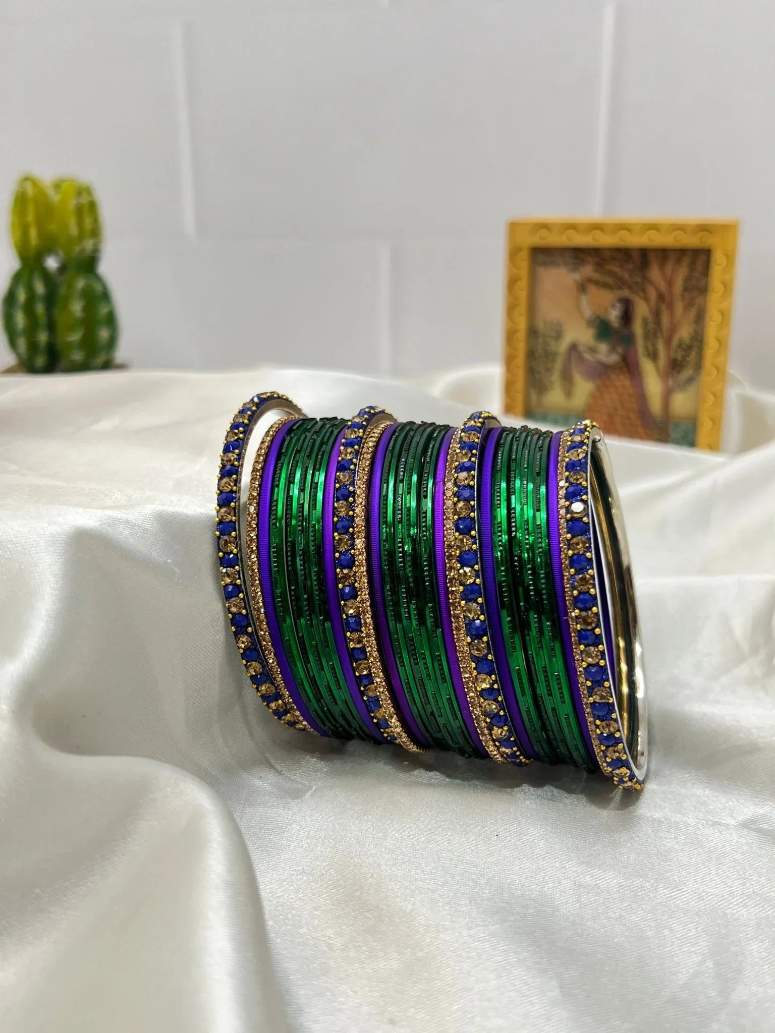 Purple & Green Stone & Metal Bangle Set 5065 - Mahilas