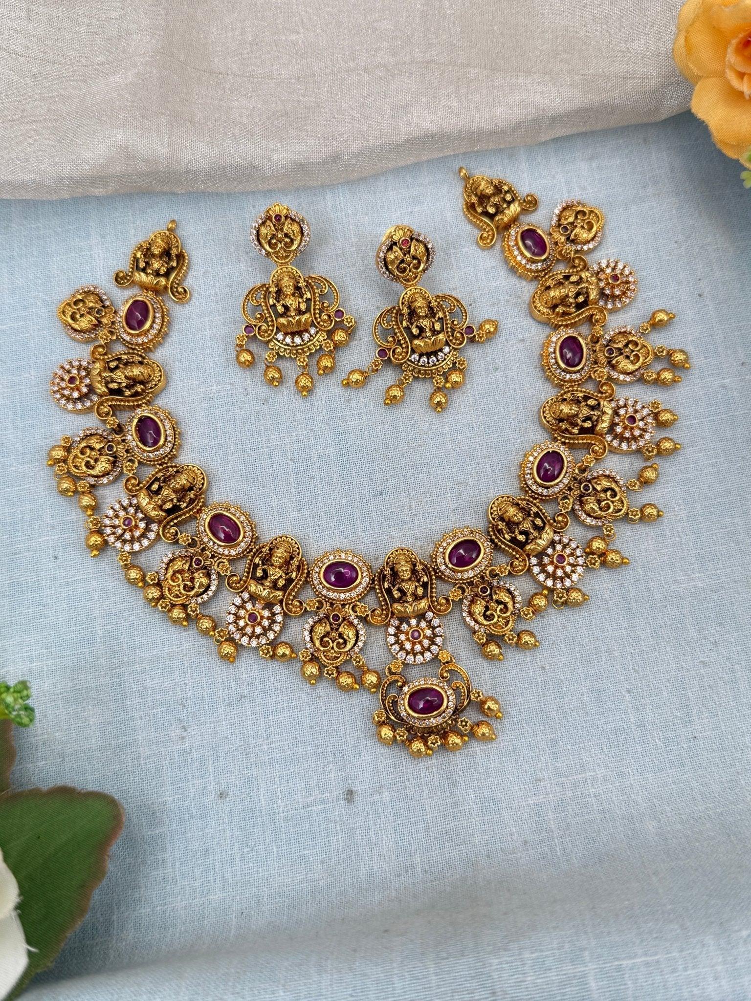Royal Antique Ashtalakshmi Short Necklace Set 0122 - Mahilas