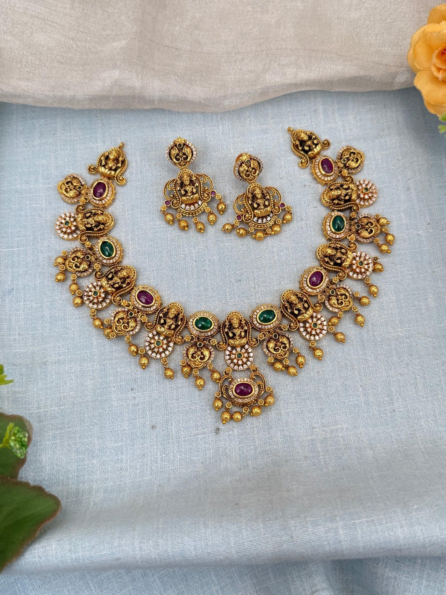 Royal Antique Ashtalakshmi Short Necklace Set 0125 - Mahilas
