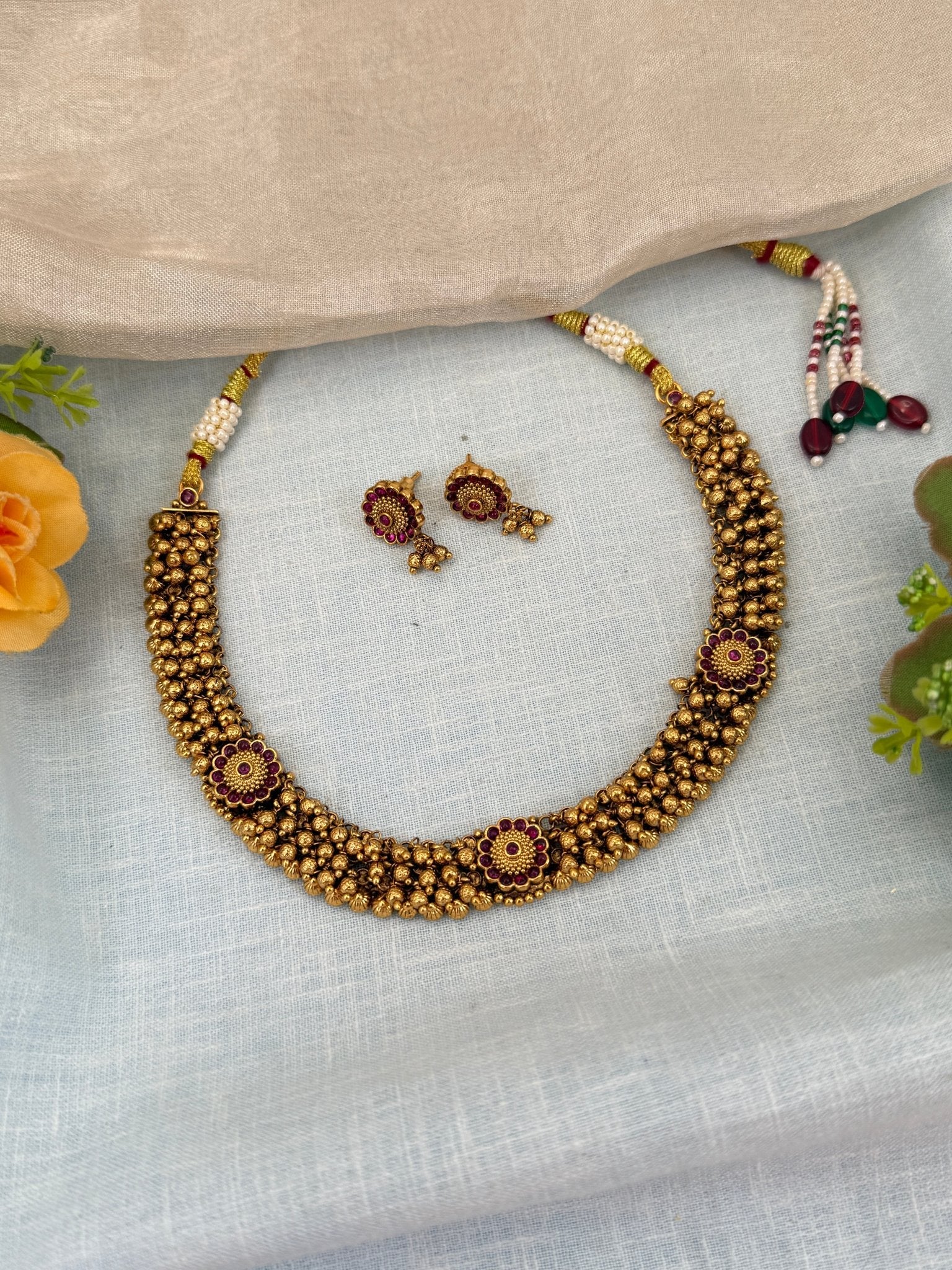 Royal Antique Beads Short Necklace Set 0514 - Mahilas