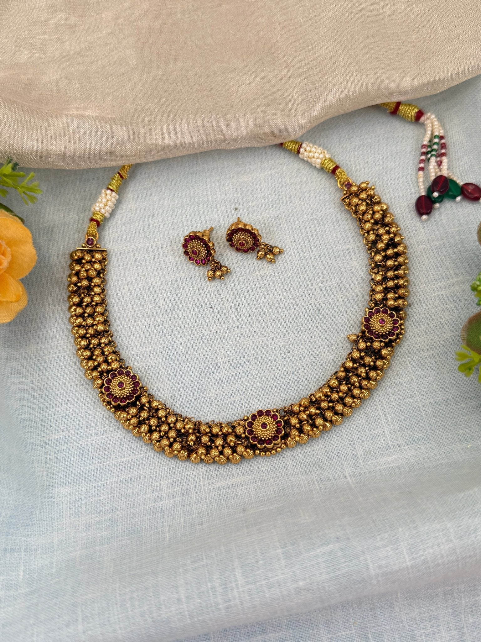 Royal Antique Beads Short Necklace Set 0514 - Mahilas
