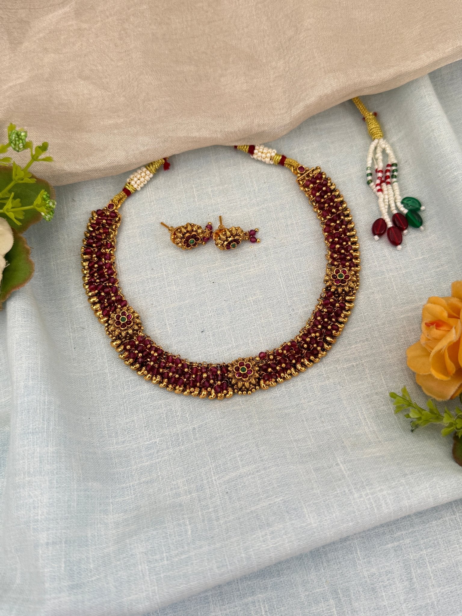 Royal Antique Beads Short Necklace Set 0535 - Mahilas