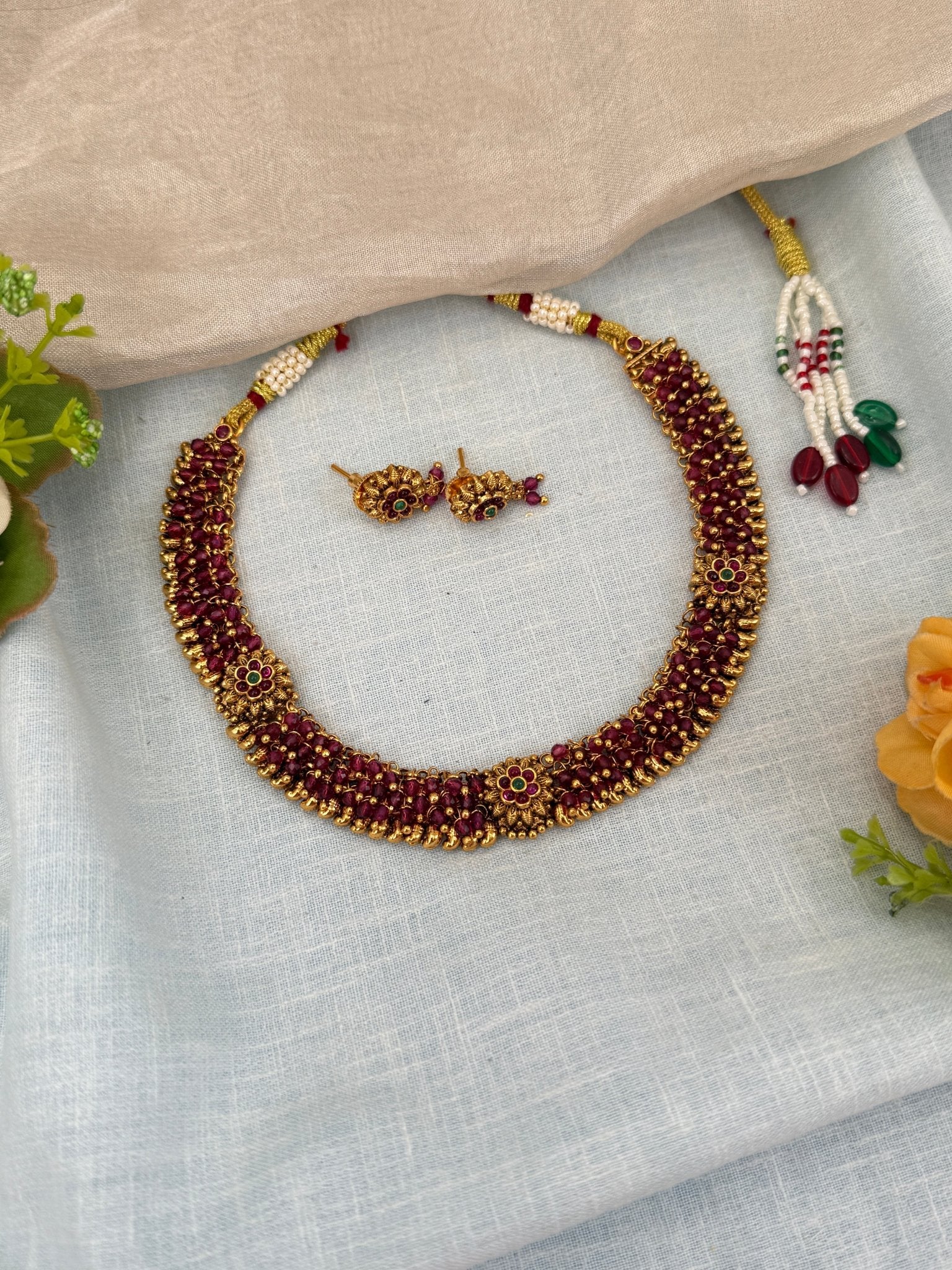 Royal Antique Beads Short Necklace Set 0535 - Mahilas