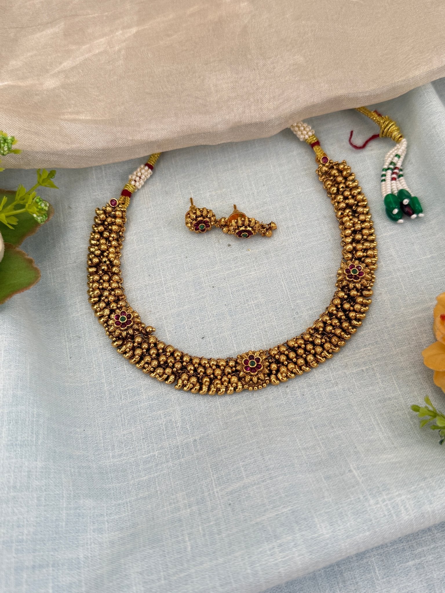 Royal Antique Beads Short Necklace Set 0536 - Mahilas